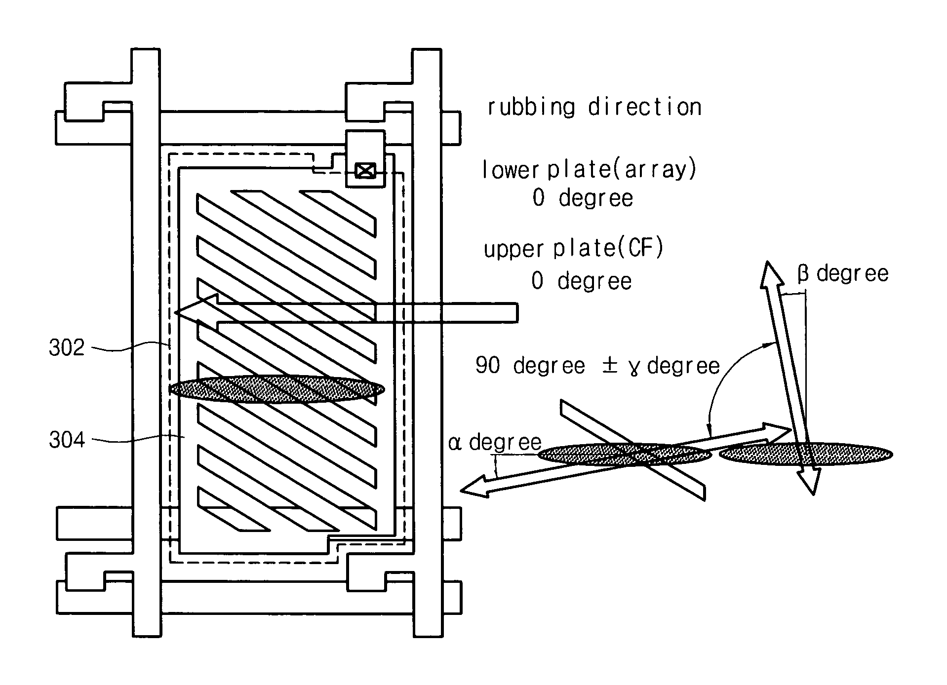 Method for aligning polarizer and rubbing axes in a fringe field switching liquid crystal display device