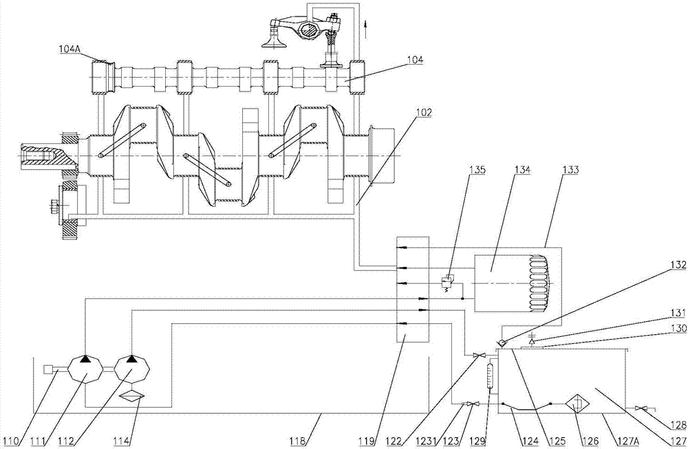 Engine oil flow configuration method for lubricating system for throwing boat diesel engine