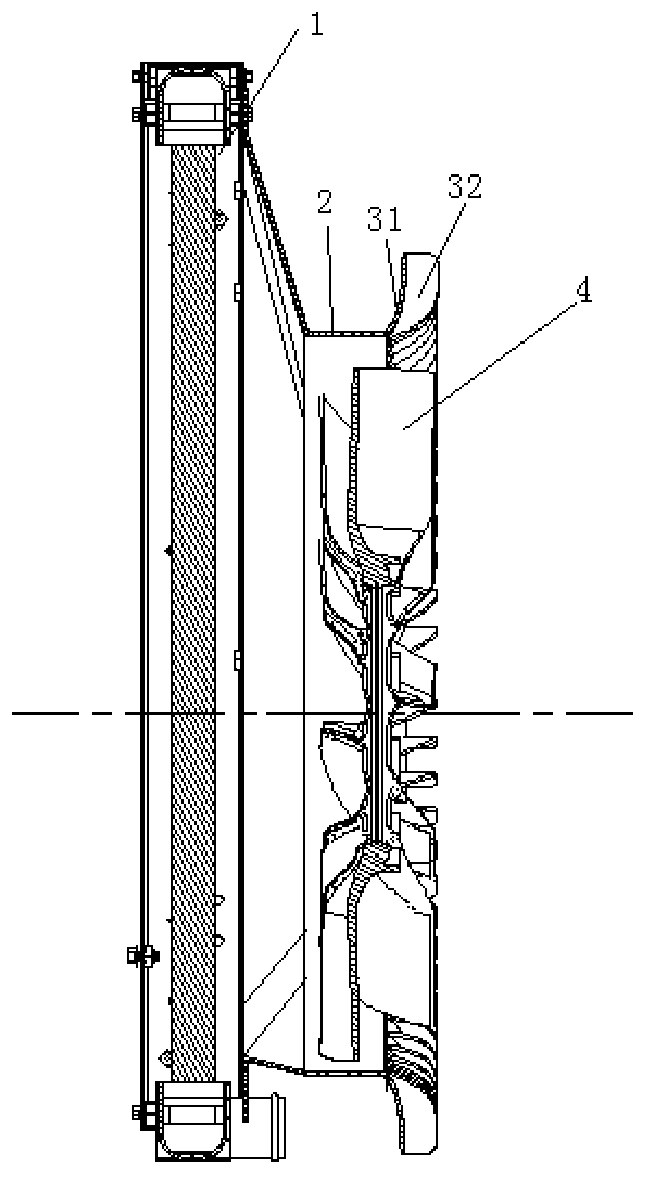 Flow guiding and cooling system comprising fan and flow guiding structure