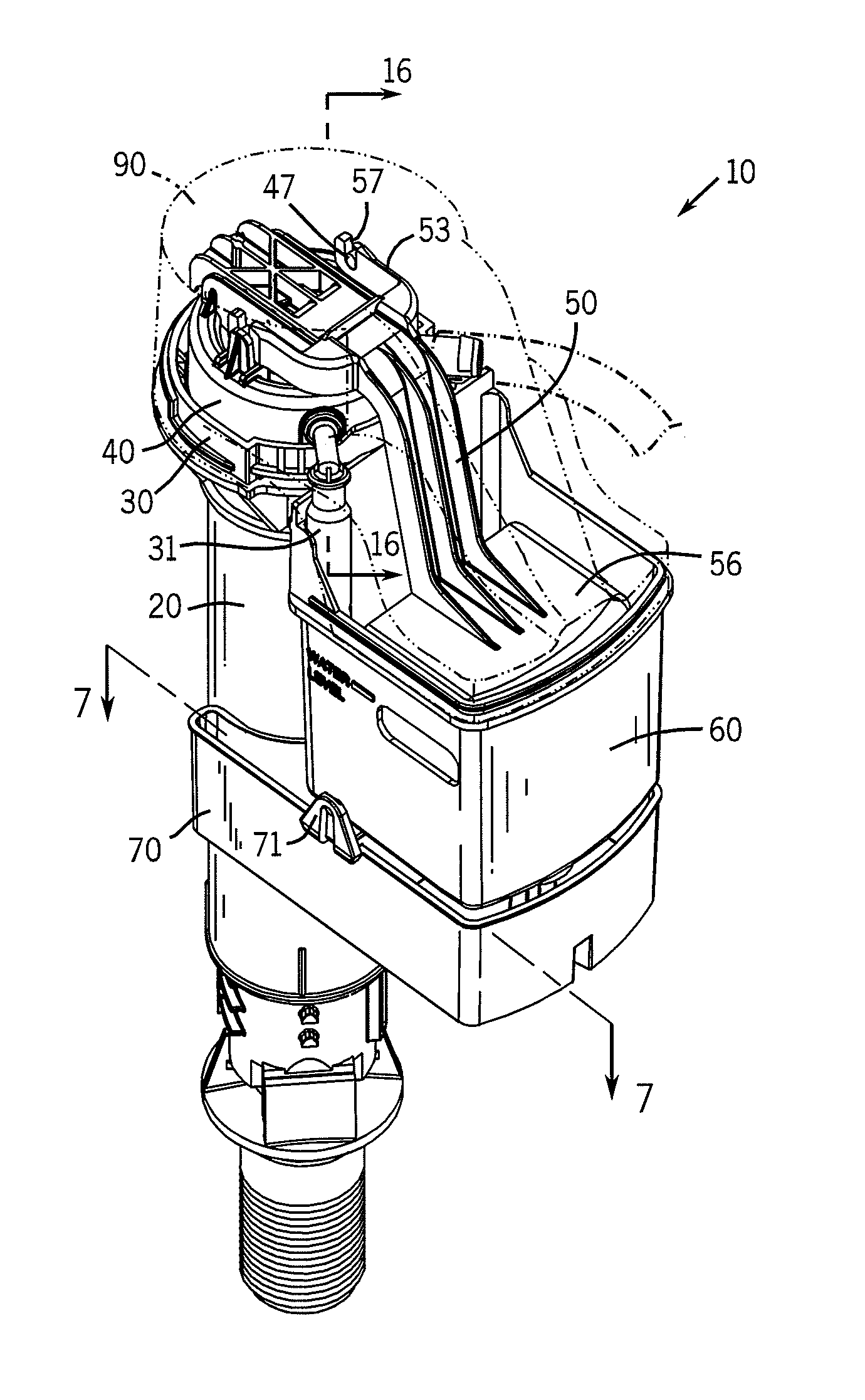 Water saver fill valve and assembly