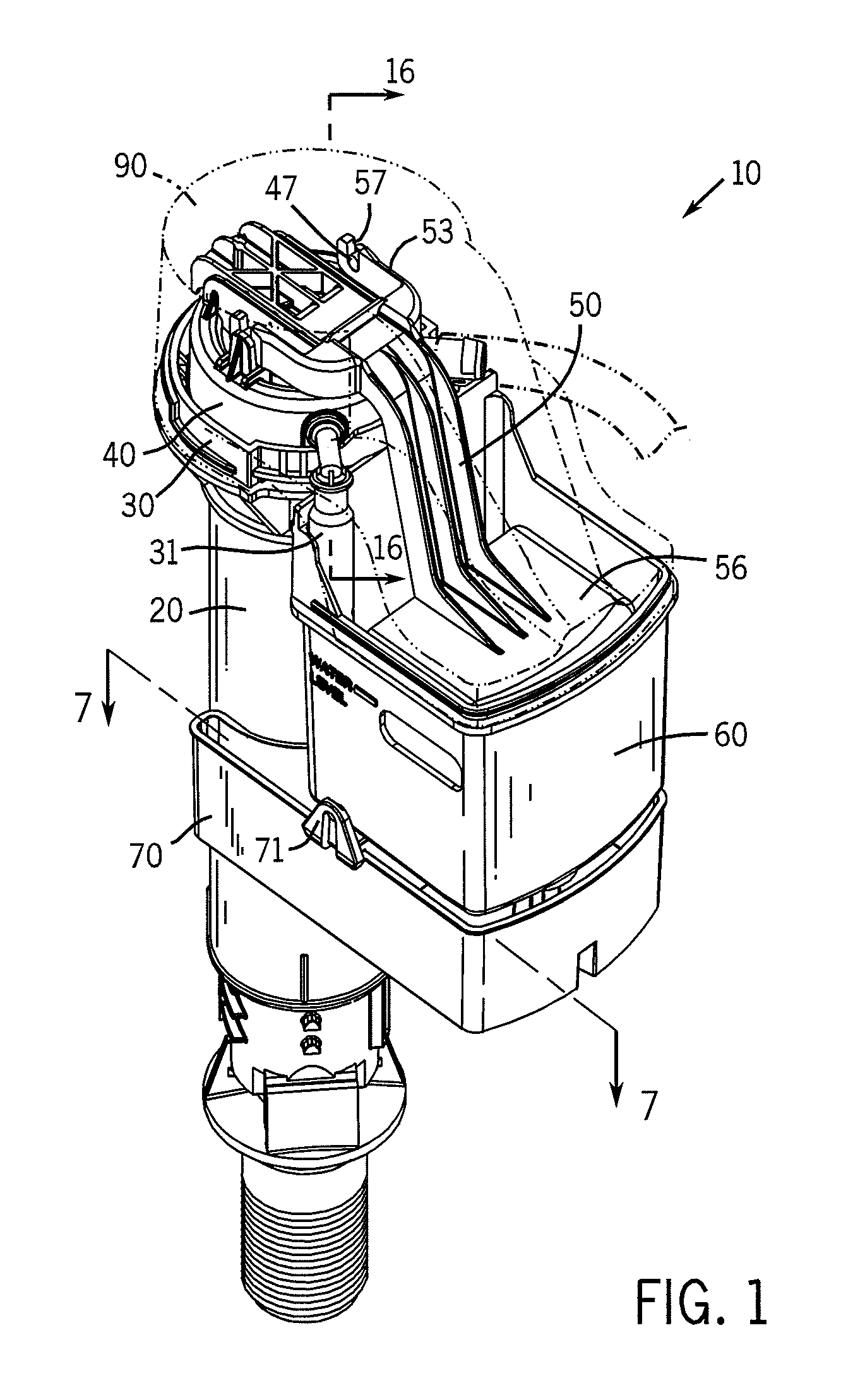 Water saver fill valve and assembly