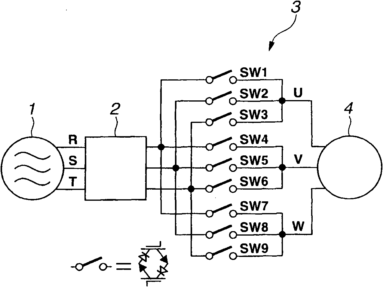 Matrix converter space vector modulation method