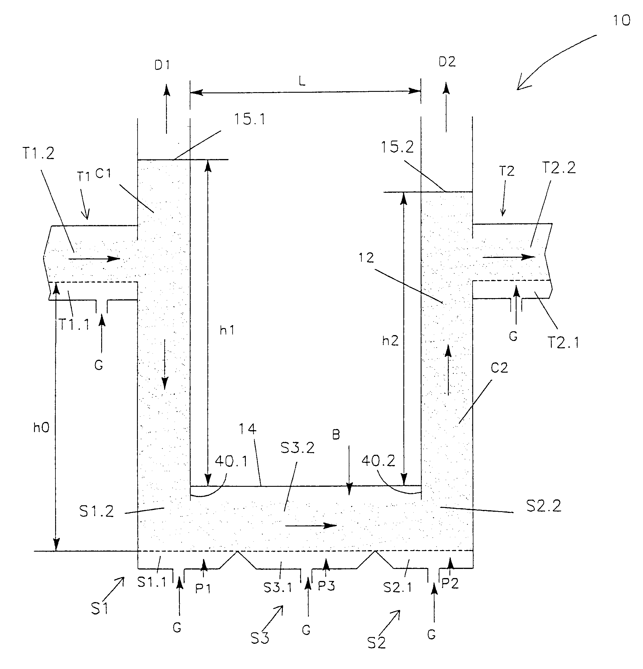 Process for conveyance of powder materials in hyperdense phase applicable to bypassing obstacles