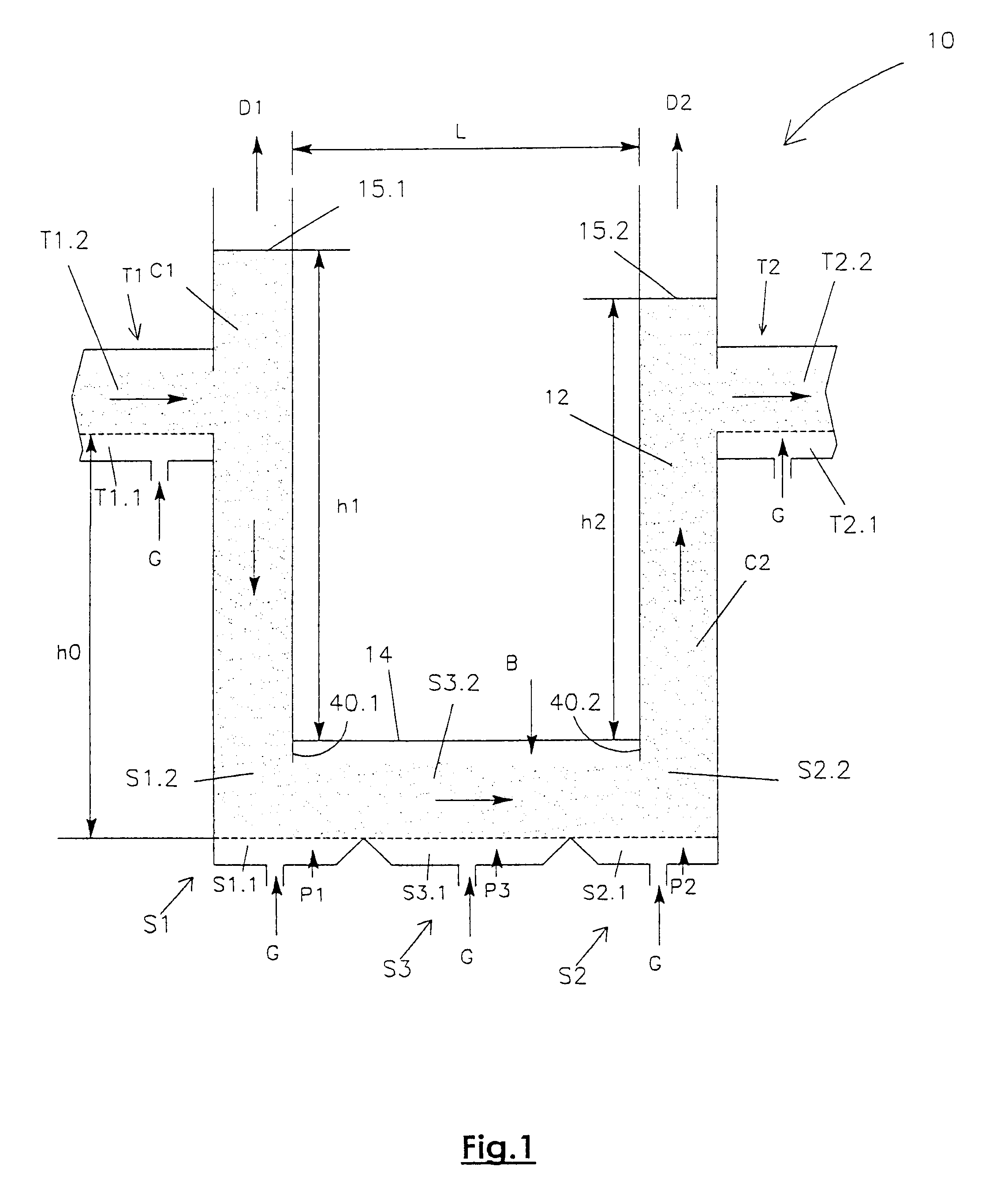 Process for conveyance of powder materials in hyperdense phase applicable to bypassing obstacles