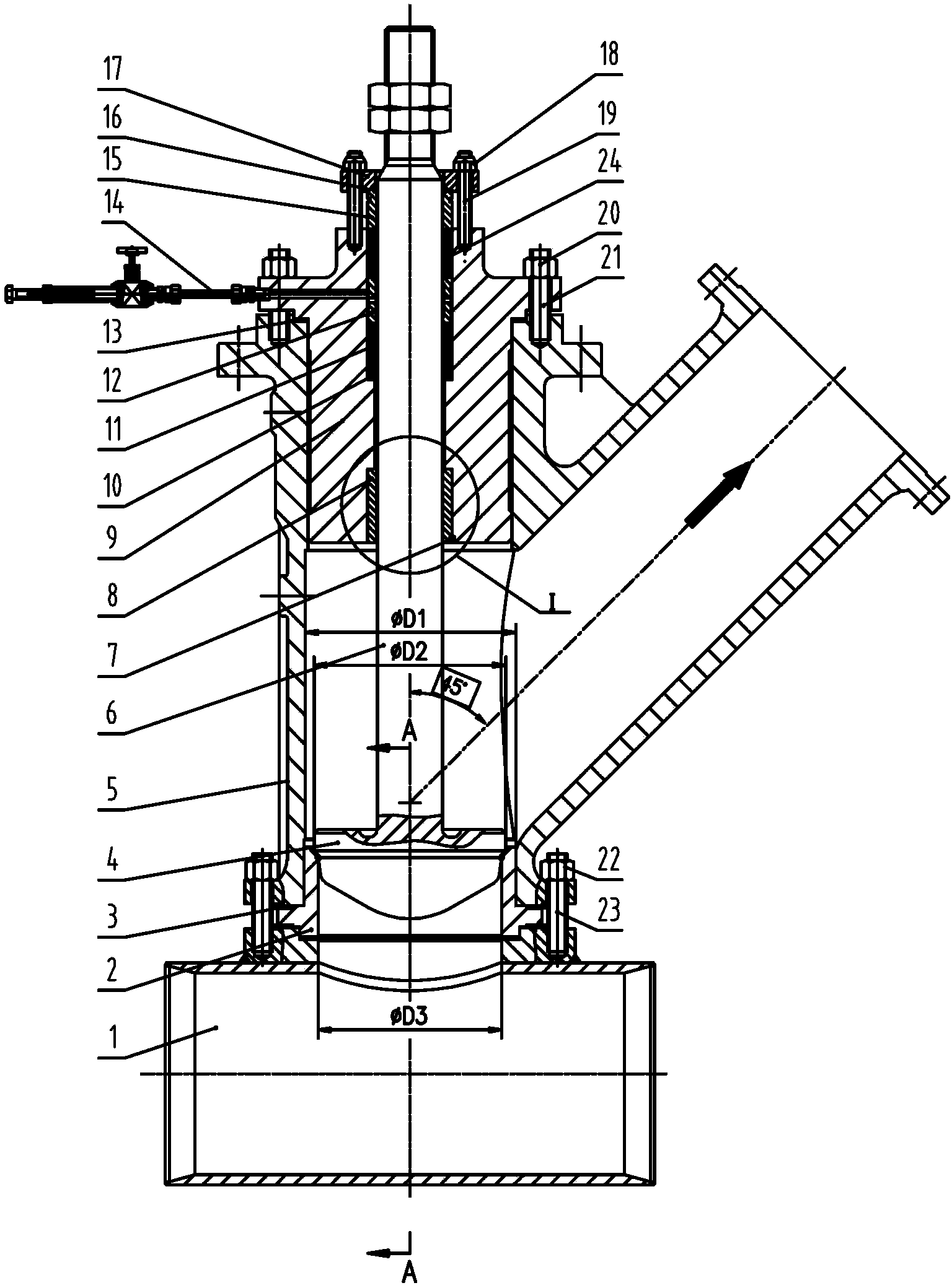 Adduction disc type pipeline angle valve capable of being adjusted to be opened and closed