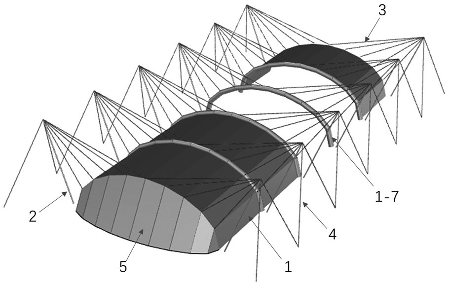 One-way tensioned metal sheet space structure and construction method