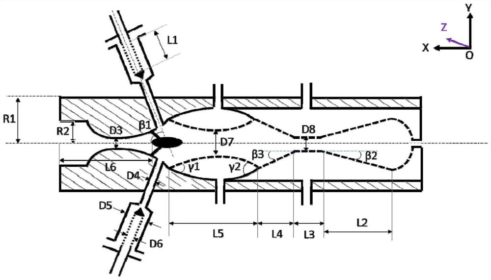 Bubble breaking and target type impact combined reinforced throat pipe type nozzle