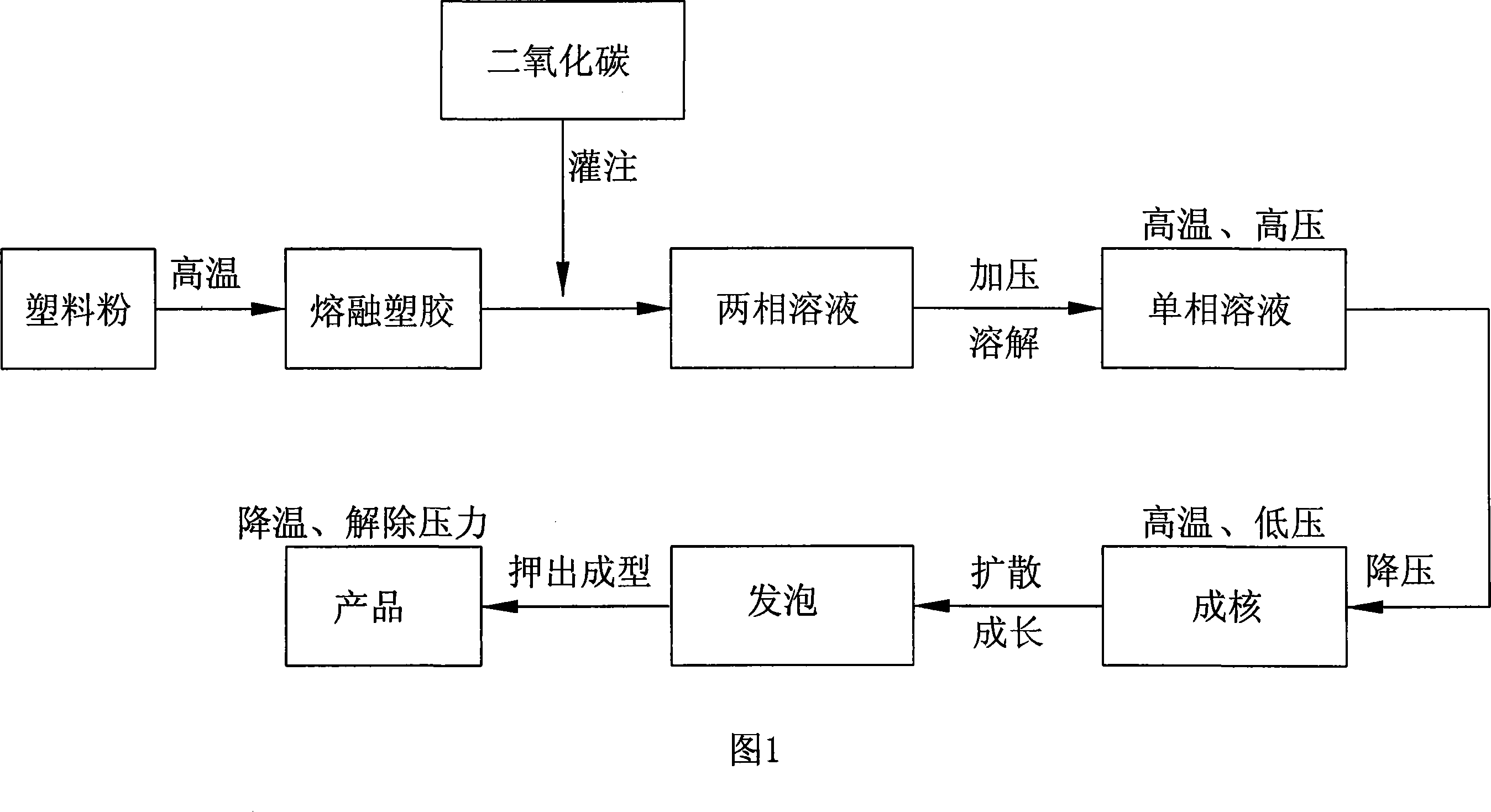 Solid CO2 supercritical foaming process