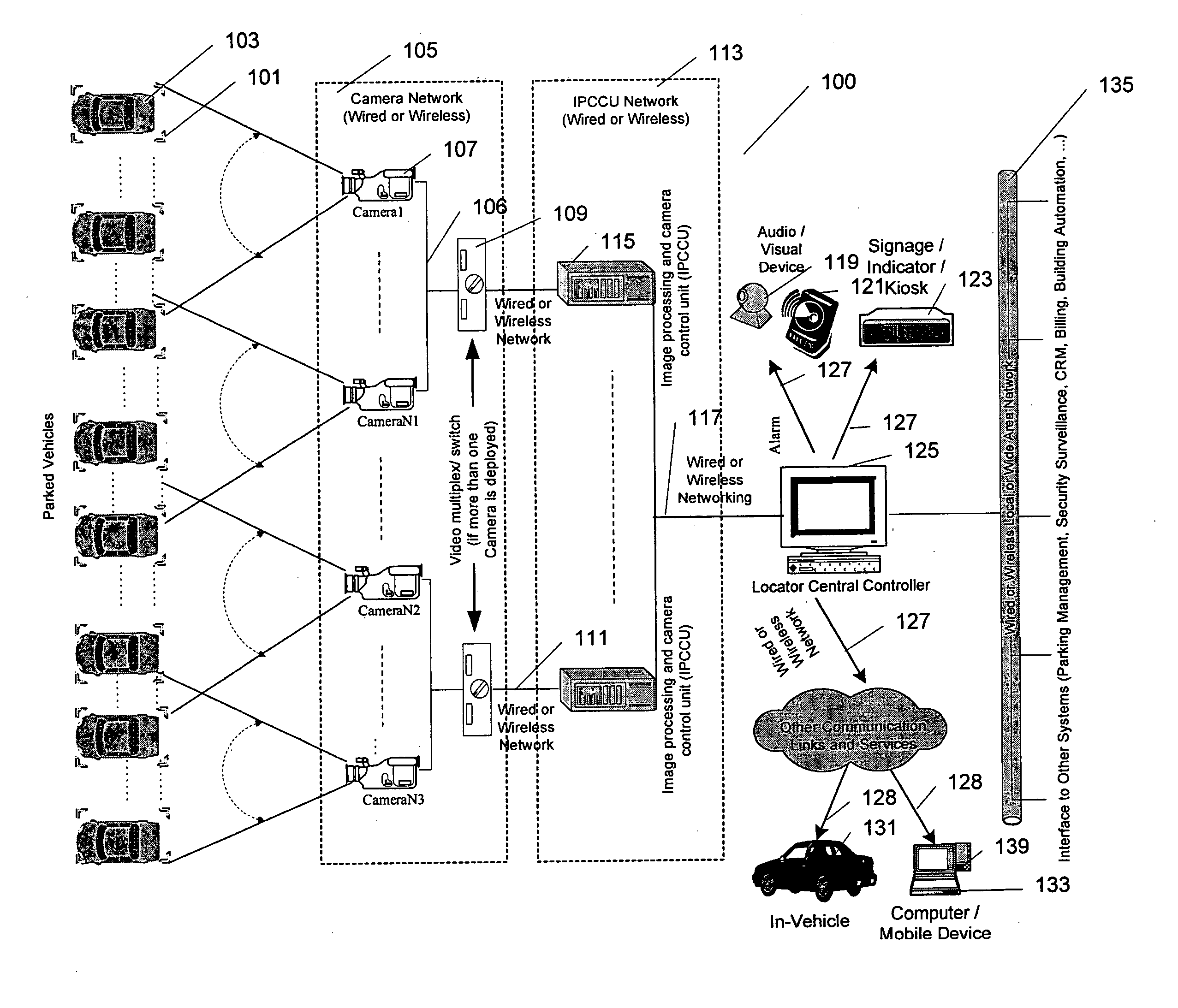 Apparatus and method for locating, identifying and tracking vehicles in a parking area