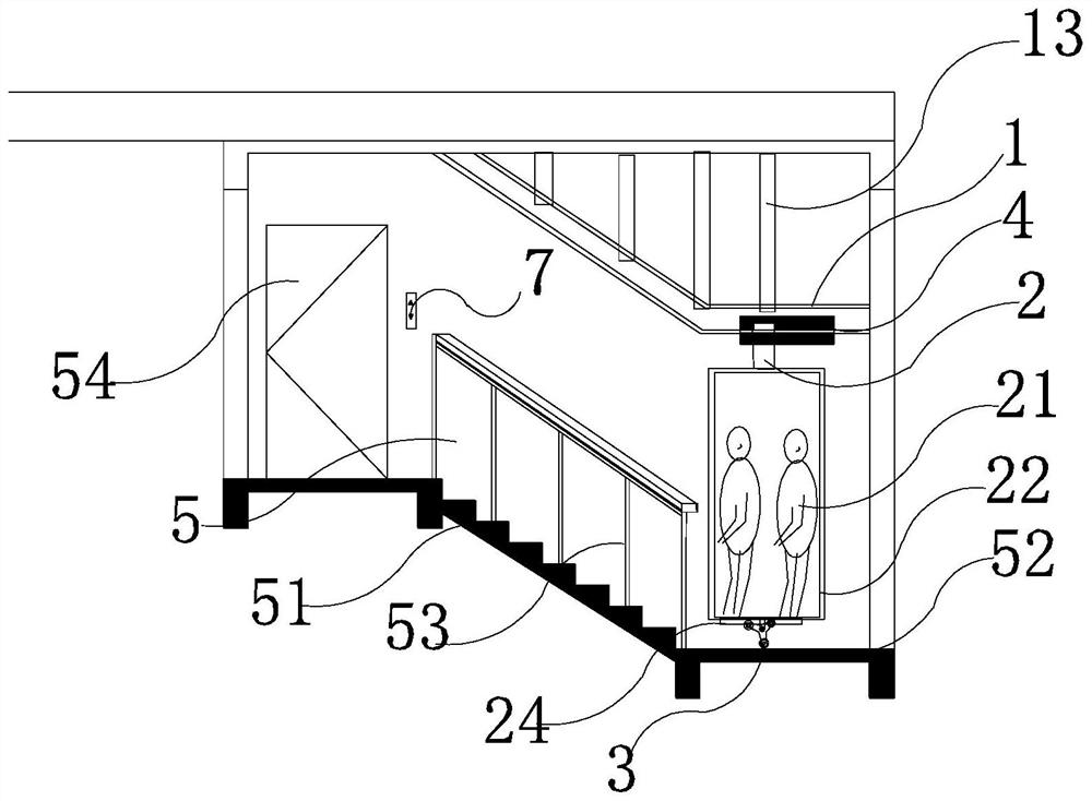 Suspended rail motor traction stair climbing machine and stair climbing method thereof