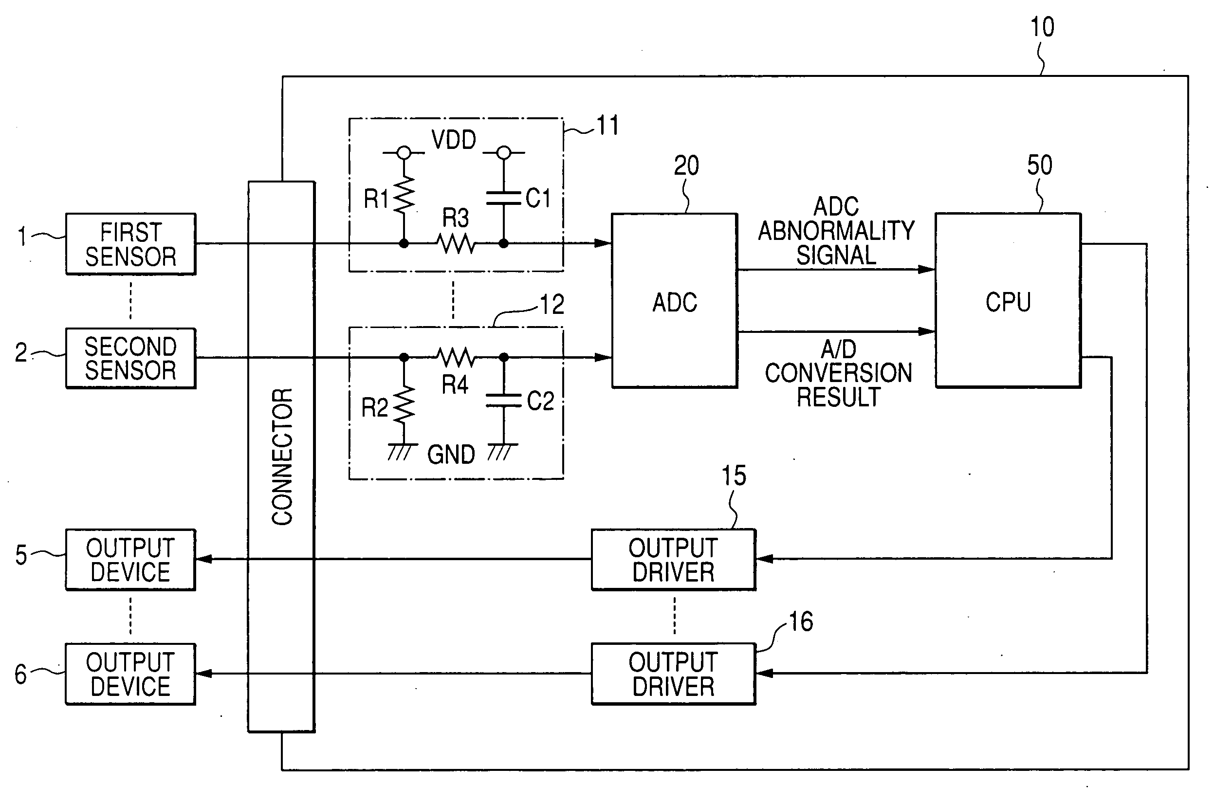 A/D converter device and electronic control apparatus including same