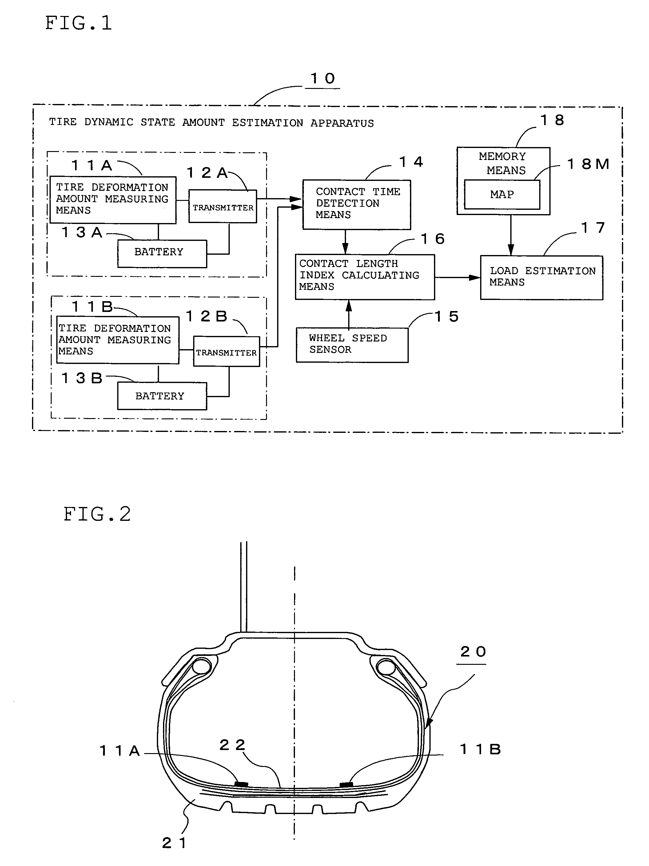 Estimation method and apparatus of tire dynamic state amount and tire with sensors