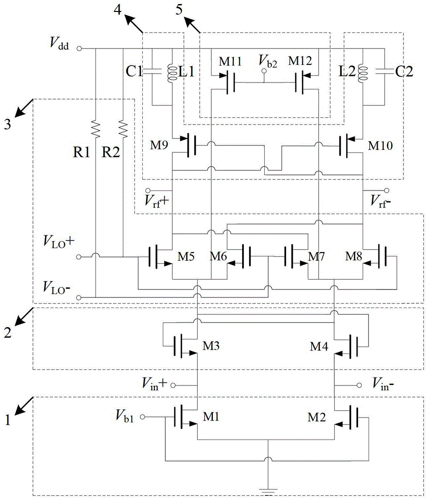 Lower power consumption high gain upper mixer