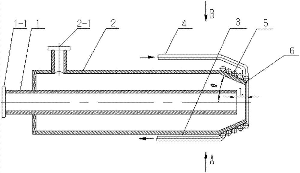 Gasifier burner with water-cooled coiled tube protection for dry feed entrained flow bed