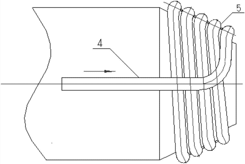 Gasifier burner with water-cooled coiled tube protection for dry feed entrained flow bed