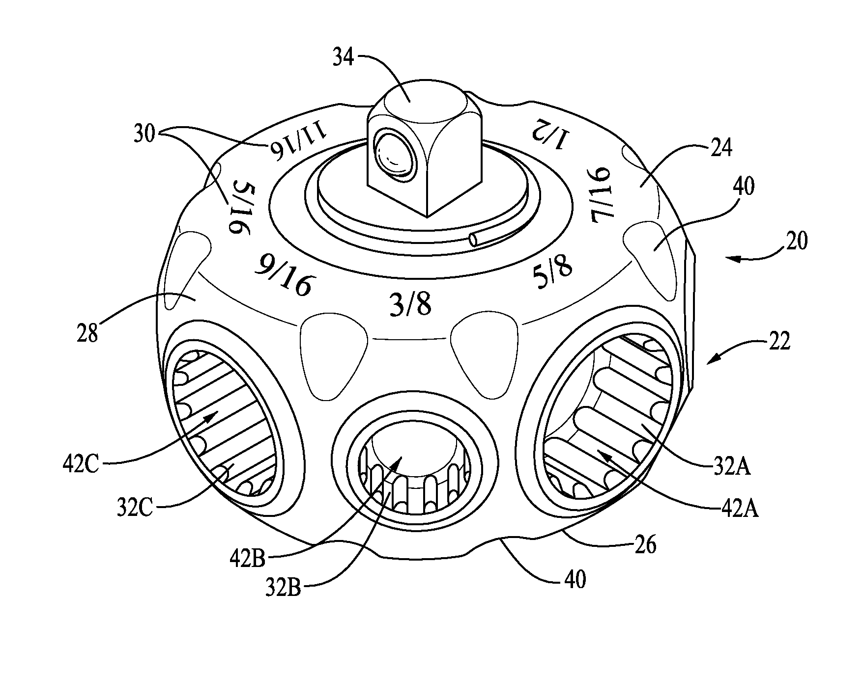 Ratcheting palm graspable multi-socket wrench