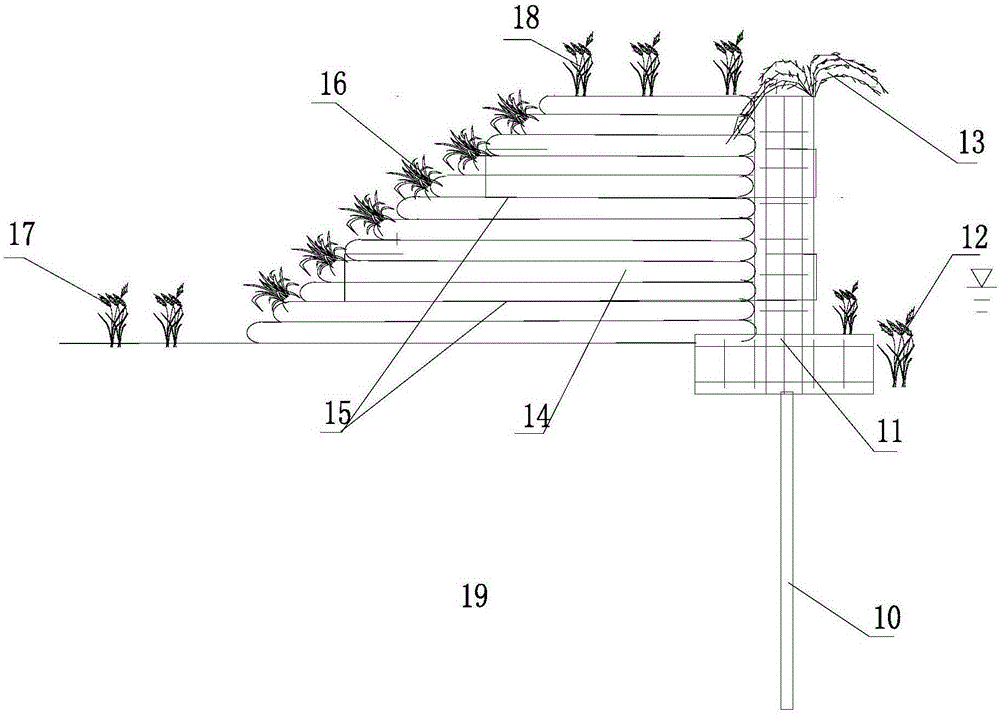 Large filling bag ecological embankment and revetment building method for river lake channel