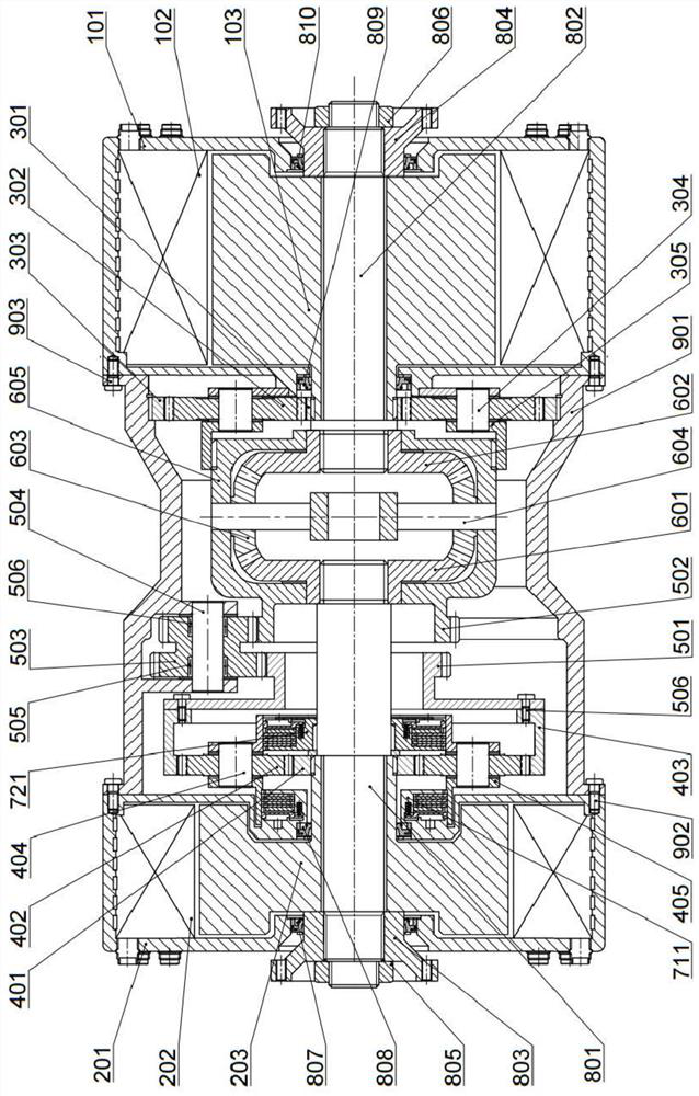 Torque directional distribution electric drive axle using planet rowS and duplicate gear