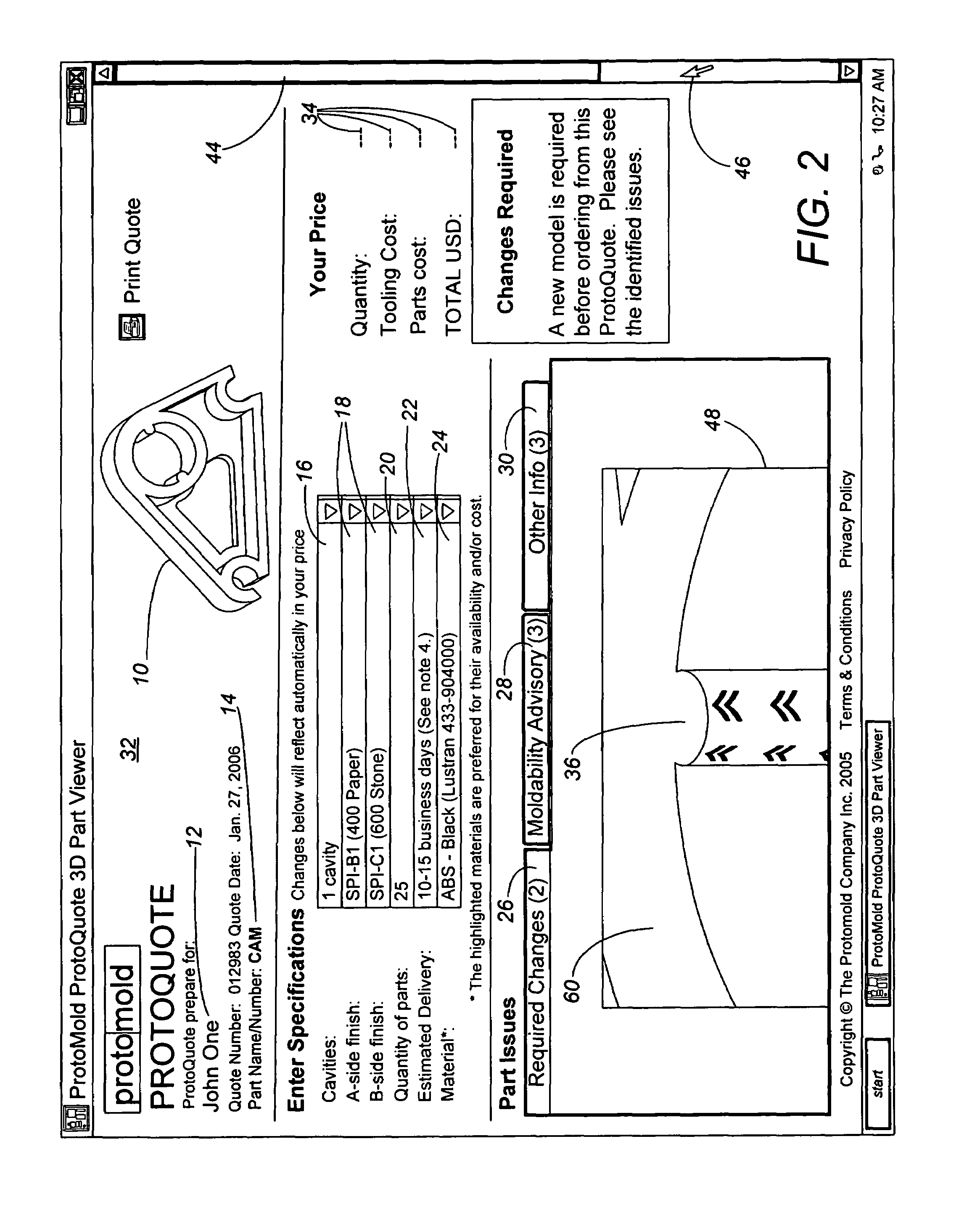 Manipulatable model for communicating manufacturing issues of a custom part