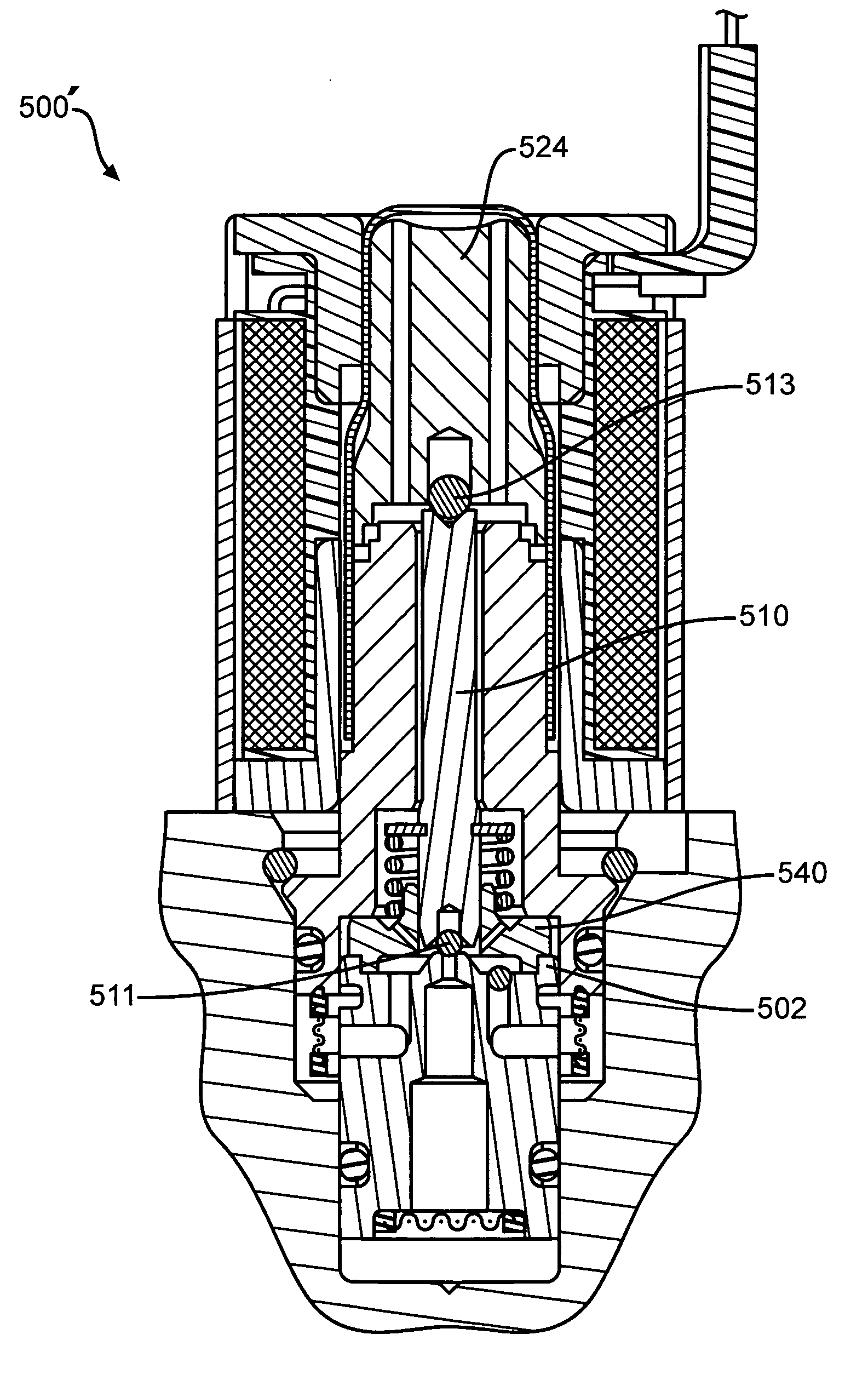 EHB proportional solenoid valve with stepped gap armature