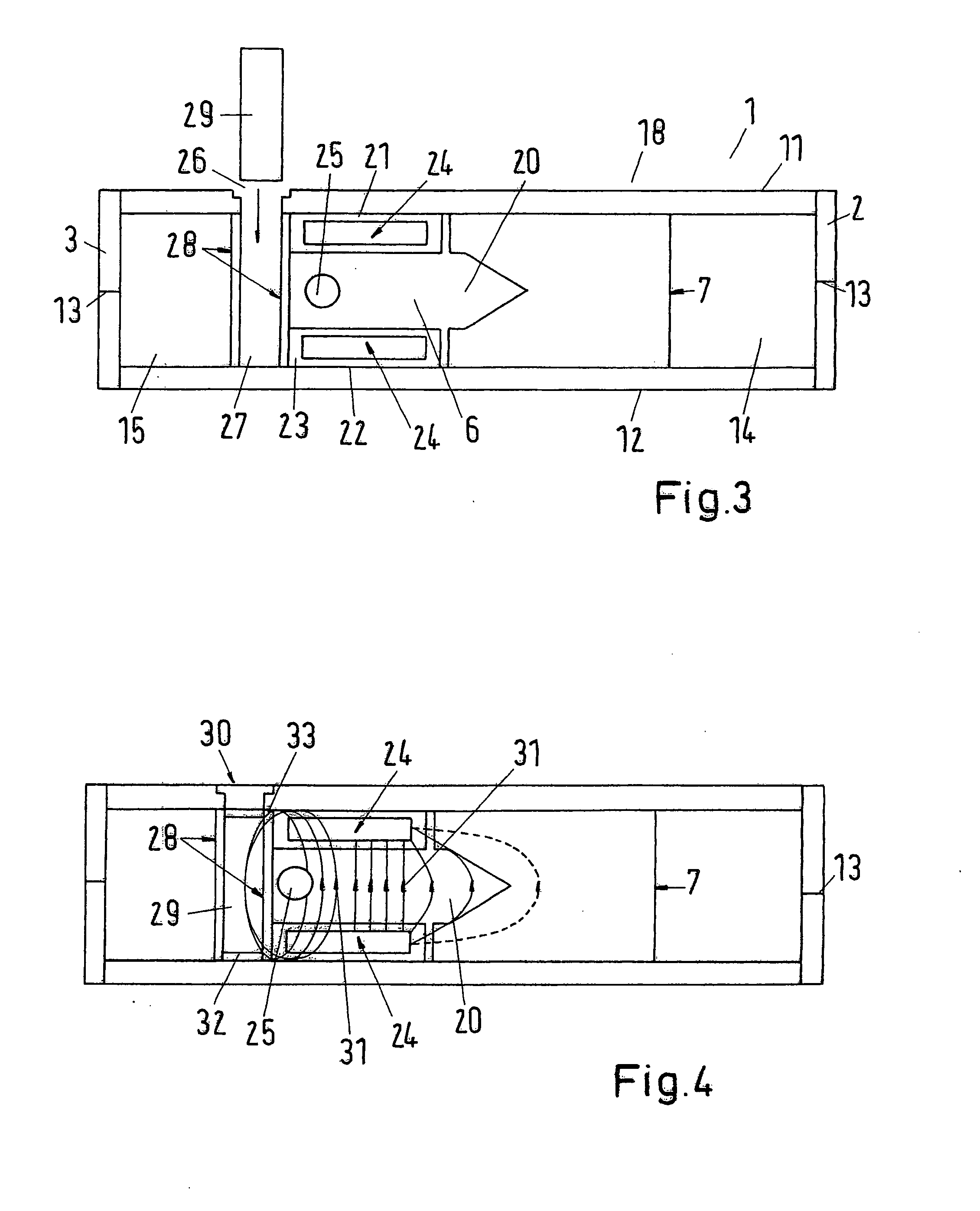 Electrical service switching device with an arc blowout device