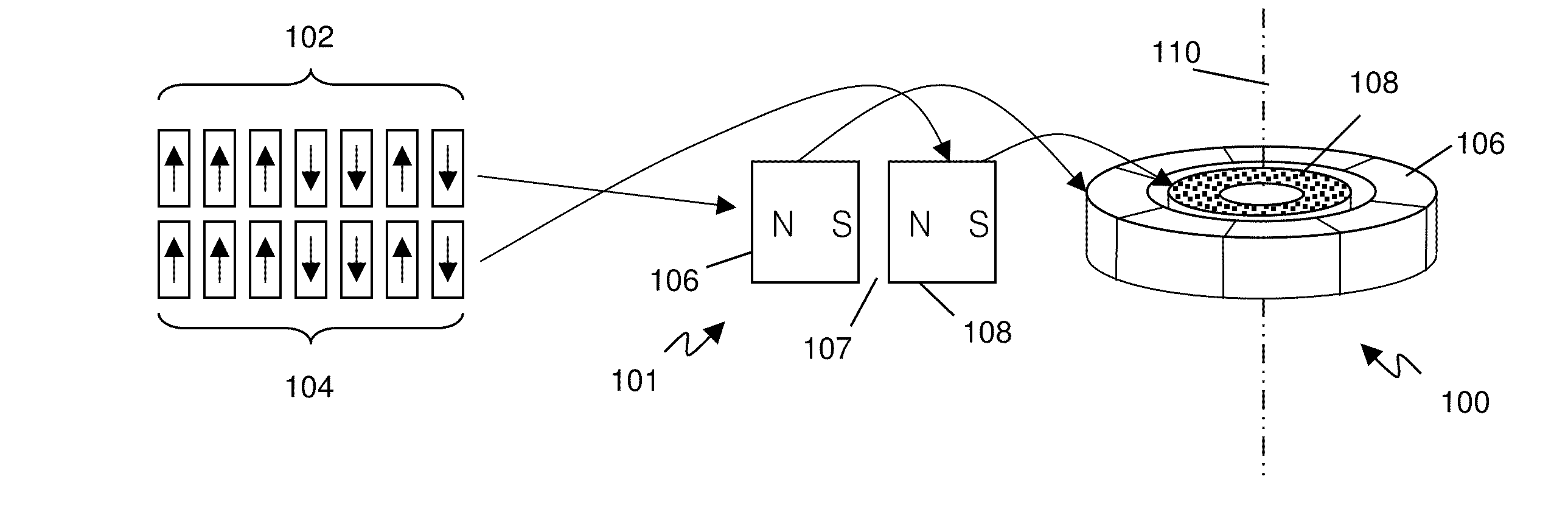 Stepping motor with a coded pole pattern