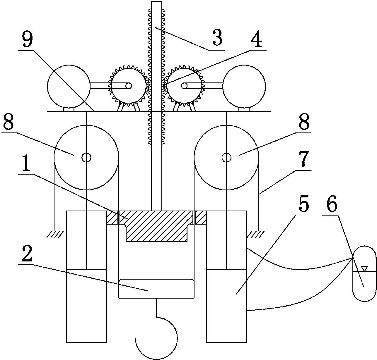 Gear-rack displacement multiplication type drill string heave compensator for floating drilling platform