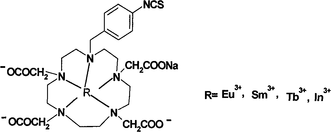 Para-thiocyano benzyl five-nitrogen heterocyclic ring tetraacethyl chelate and preparation method thereof