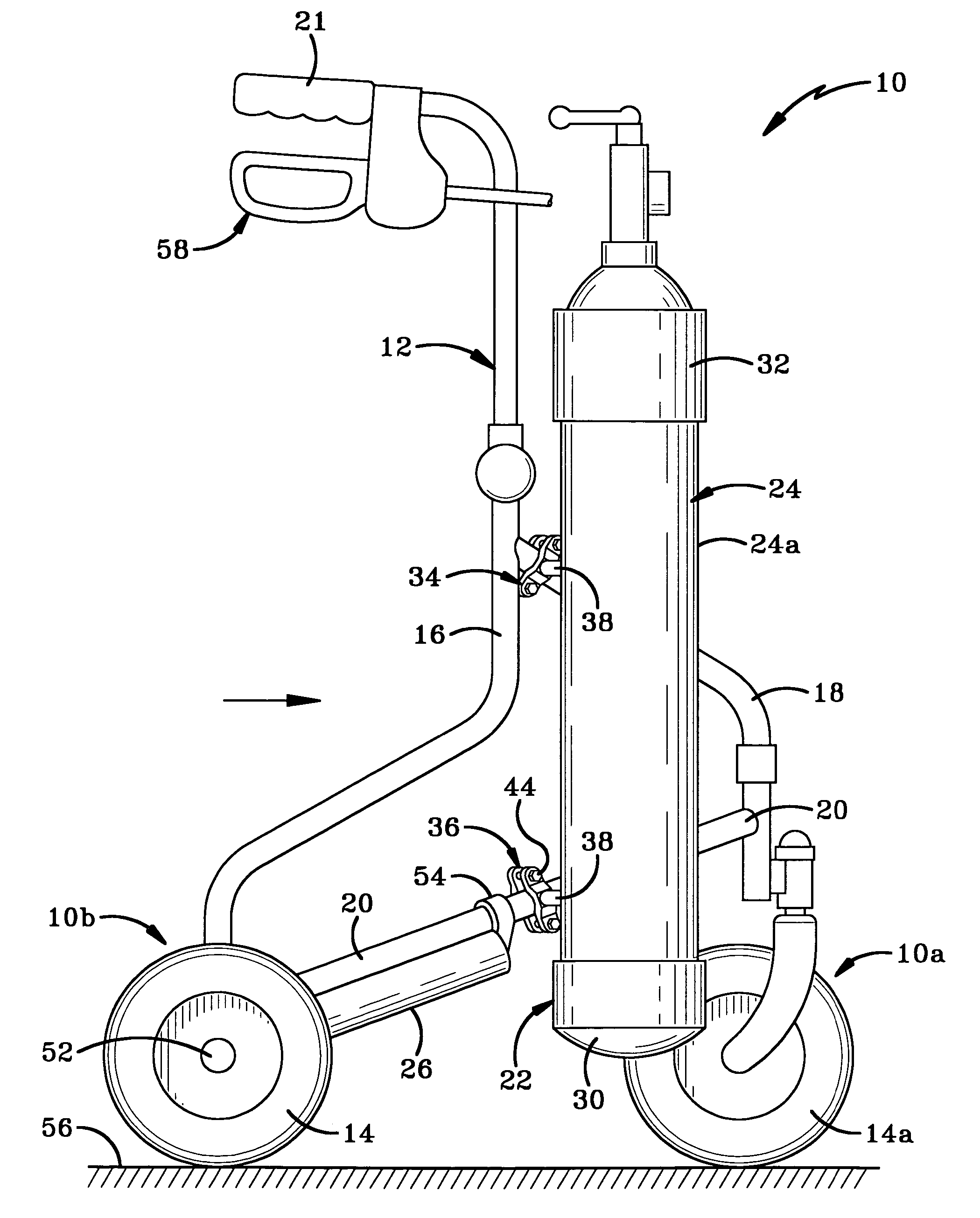 Walker including supports for carrying oxygen bottles