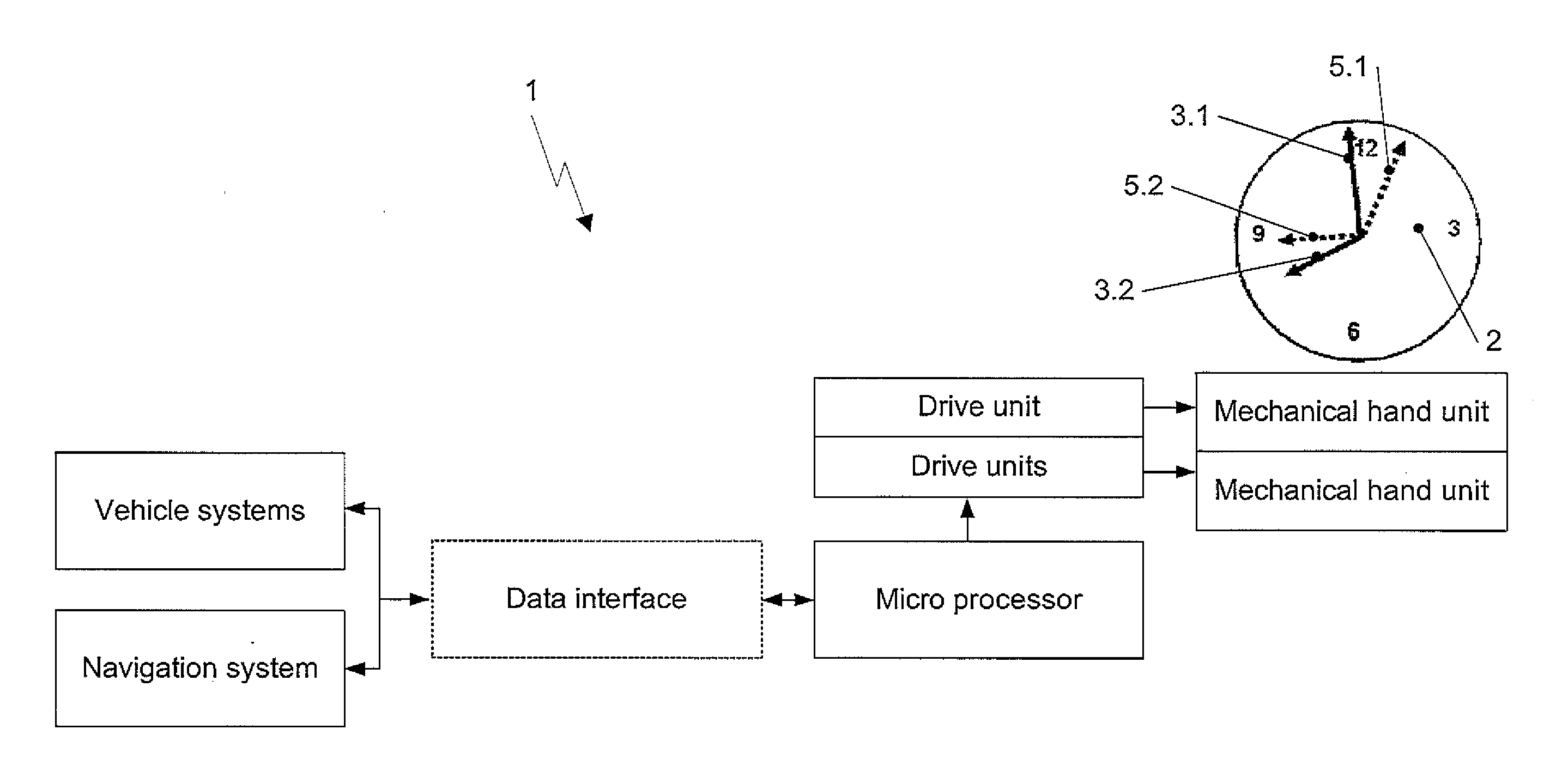 Analog time indicating device for an instrument panel of a vehicle