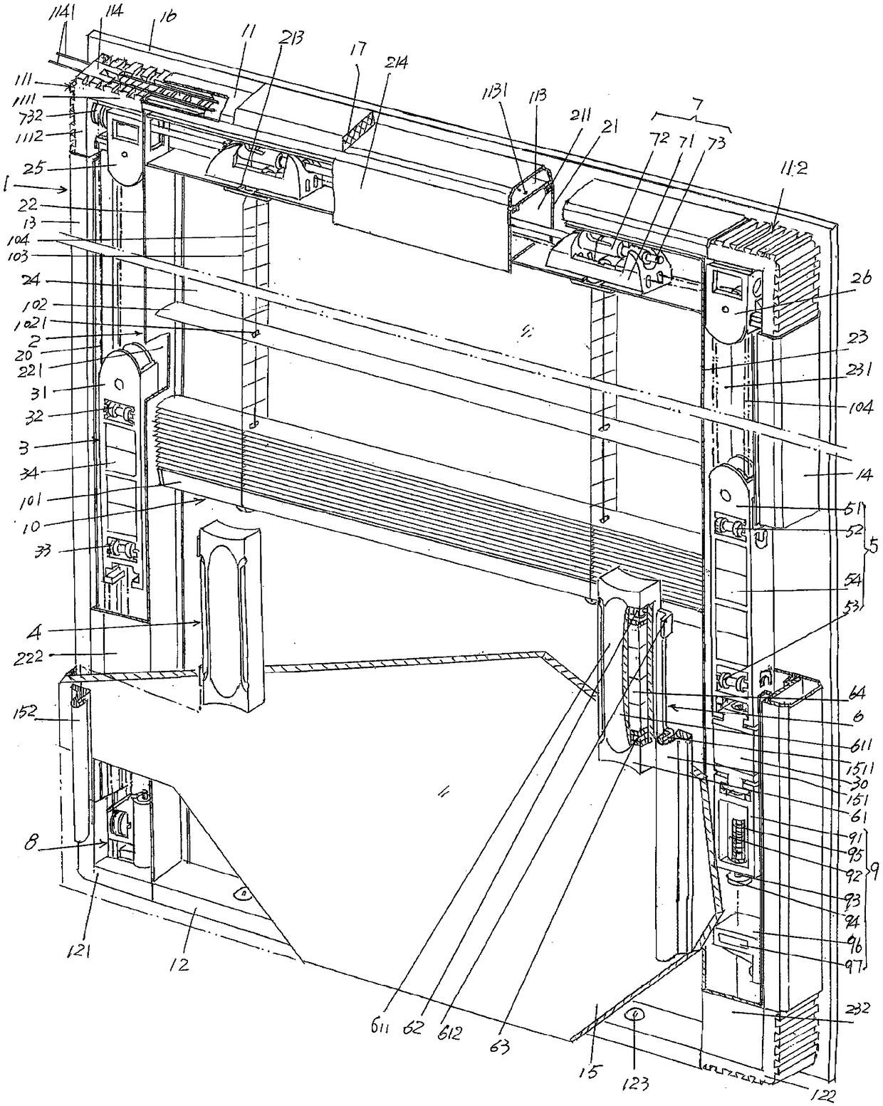 Bilateral controlled hollow glass built-in window-shades capable of preventing venetian blinds from sliding down