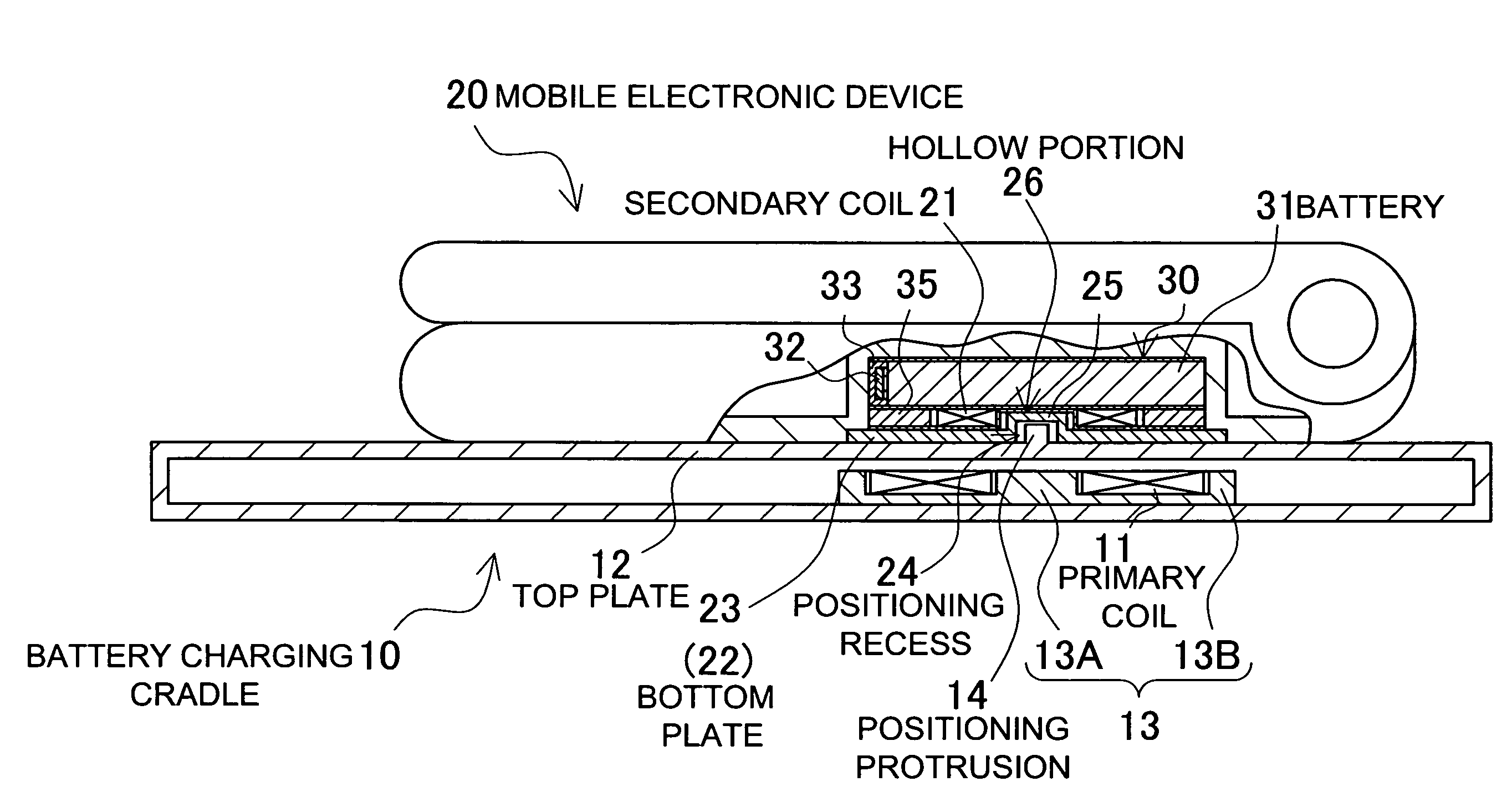 Battery charging cradle and mobile electronic device