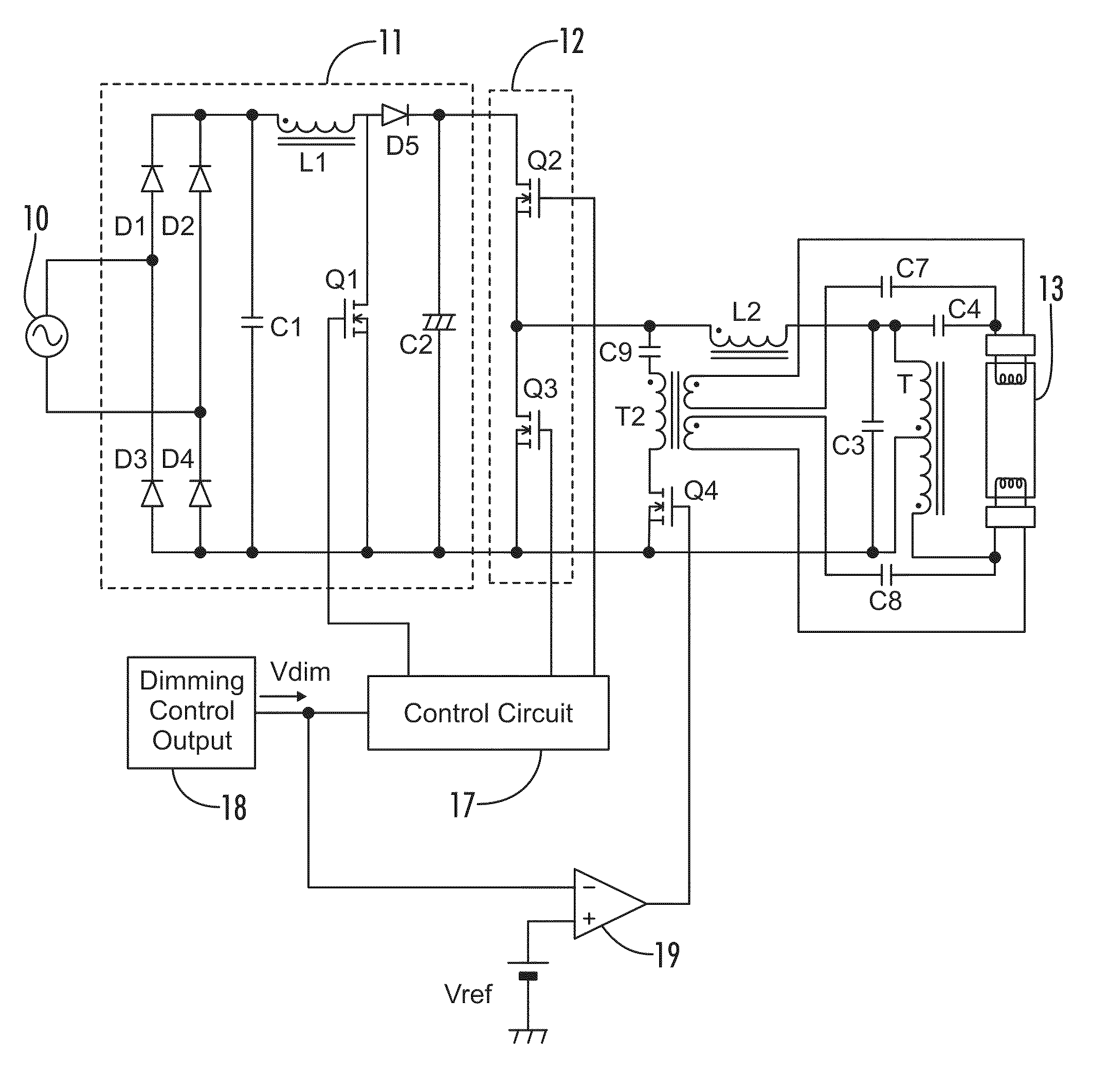 Dimming electronic ballast with preheat current control