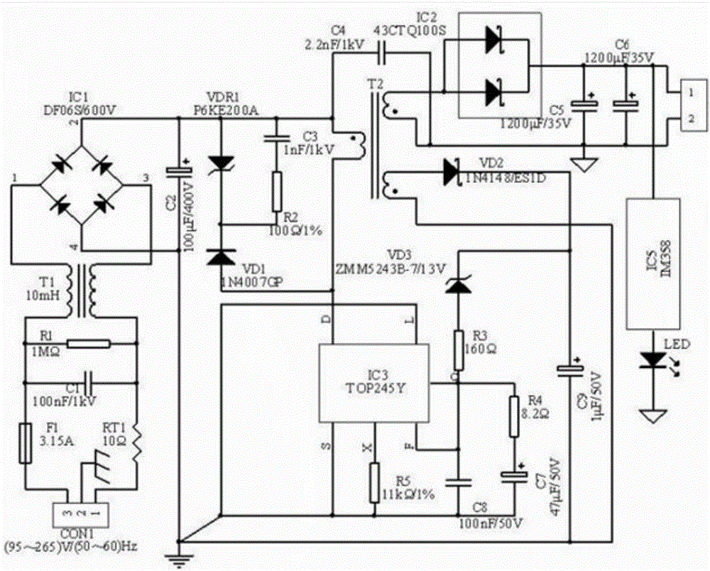 Single-ended flyback constant current circuit for light-emitting diode (LED)