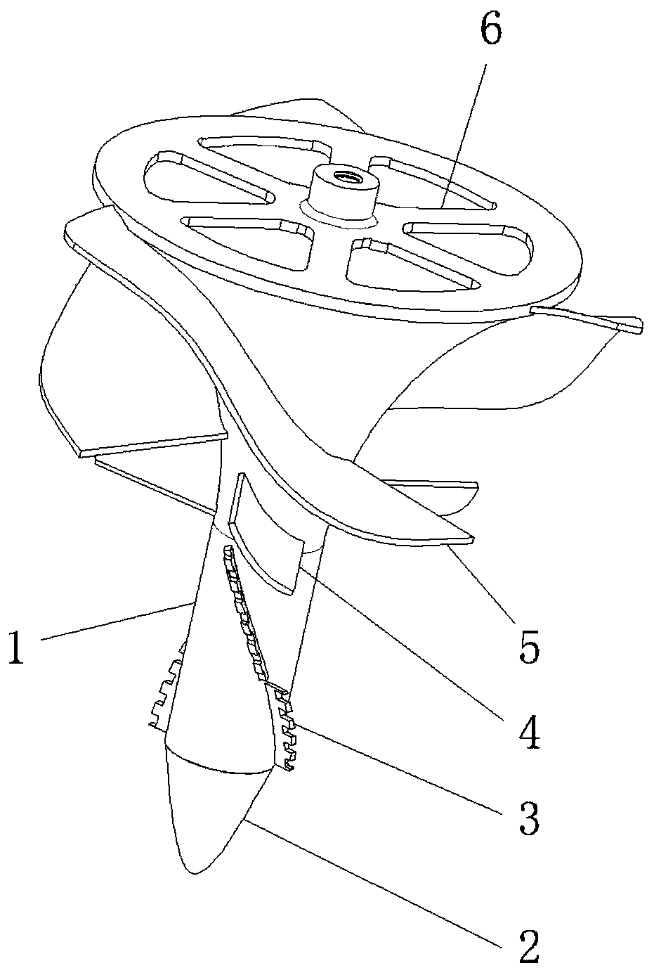 Stereoscopic curved-blade type drill assembly