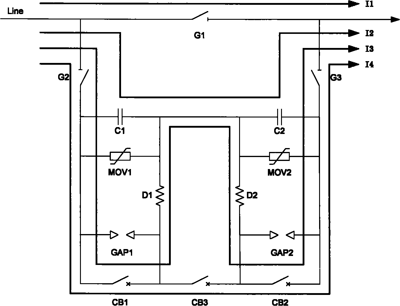 Three-bypass-breaker serial ultra/extra-high voltage subsection series capacitor compensation device