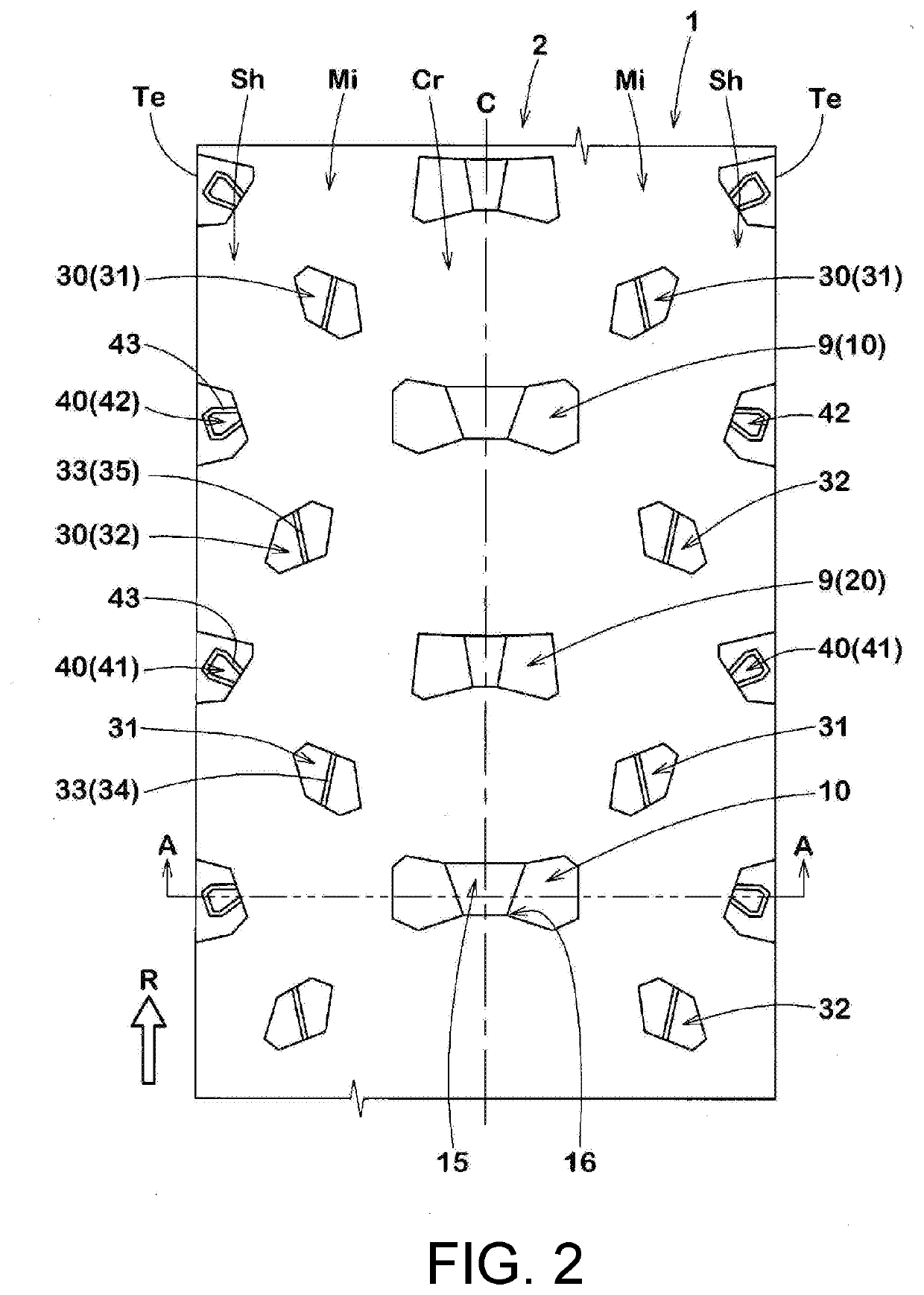 Tire for motorcycle for uneven ground traveling