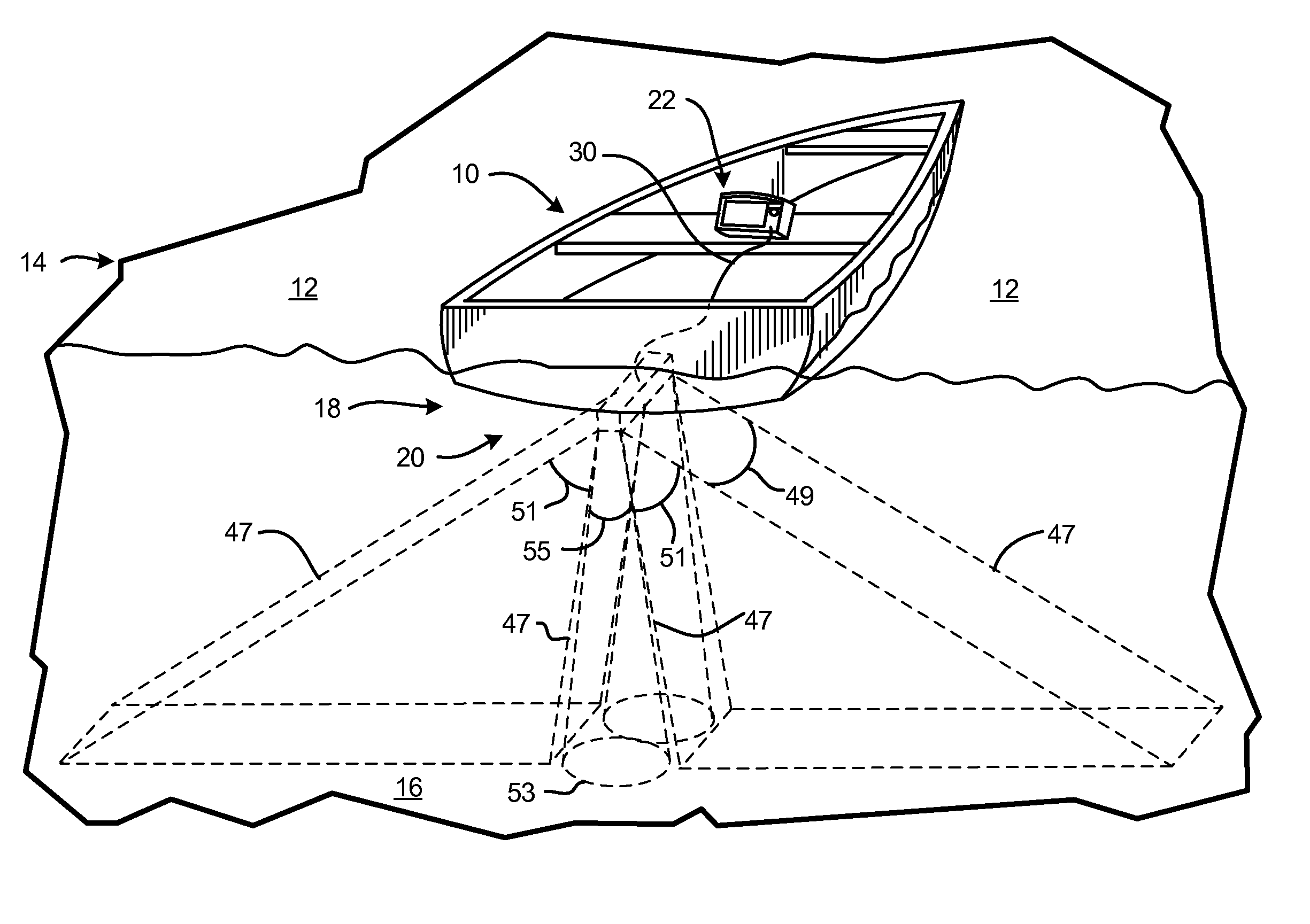 Side scan sonar imaging system with boat position on display