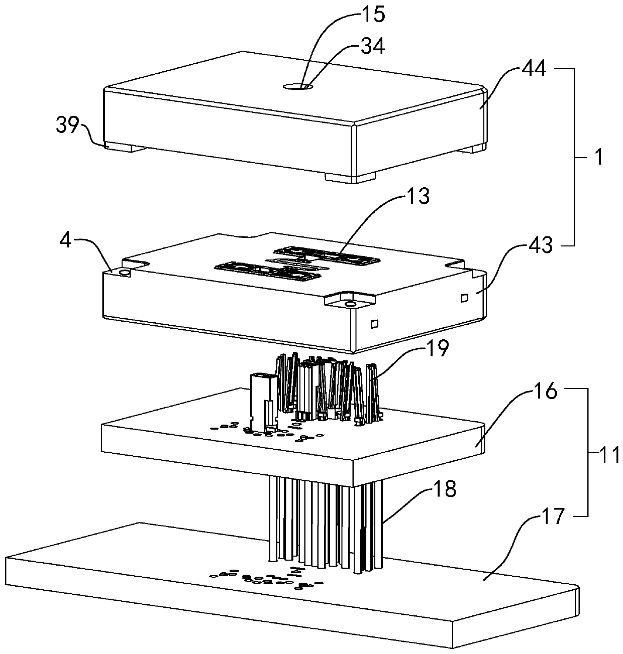 Mould capable of demoulding keycap through short oblique pins