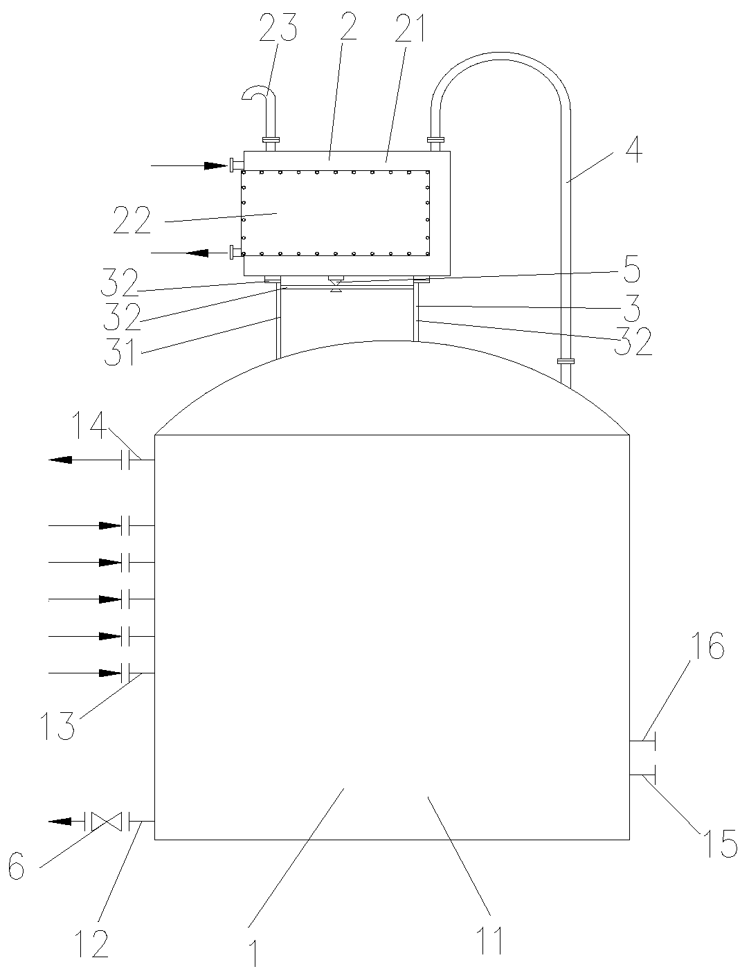 Steam condensation liquid collection tank with steam-discharging water-sealing device arranged