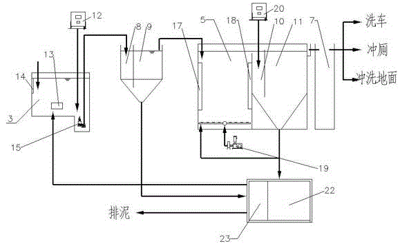 Device and treatment method for treating and recycling car washing wastewater by using diatomite