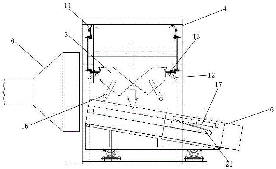 An automatic continuous bag breaking and unloading device