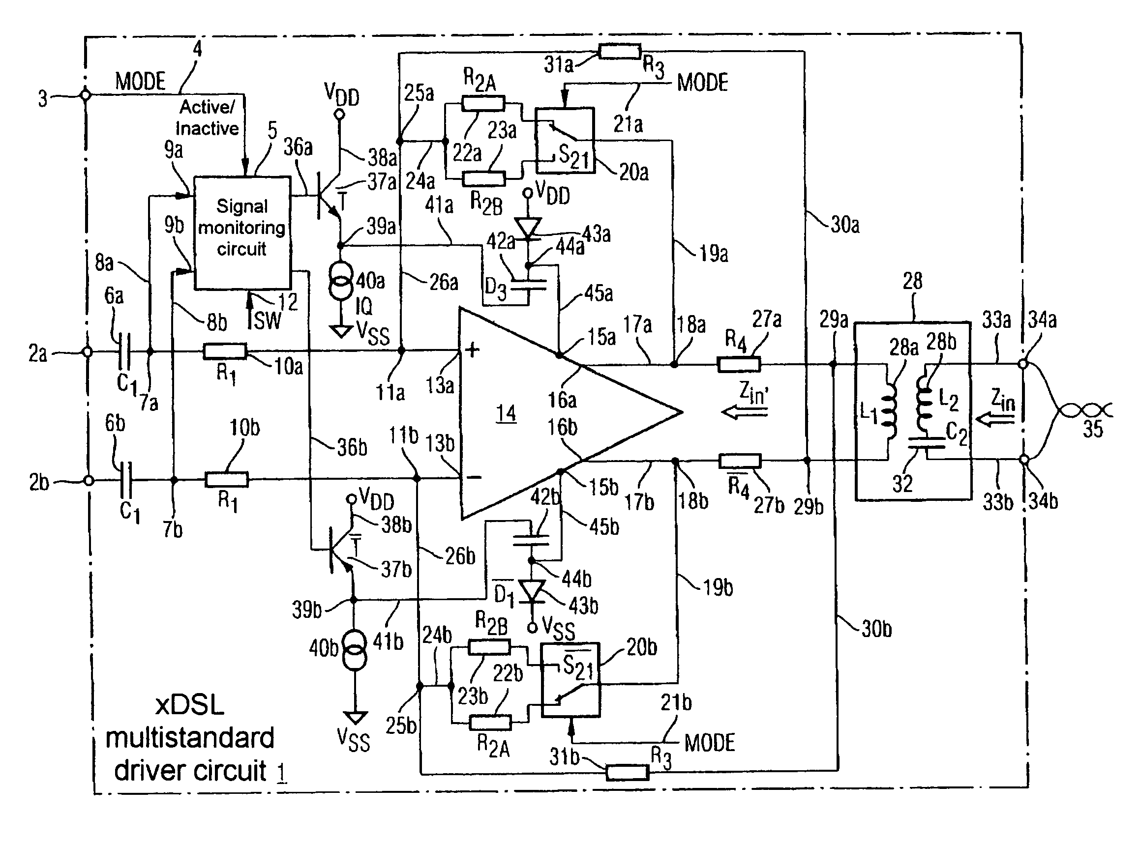 xDSL multistandard driver circuit