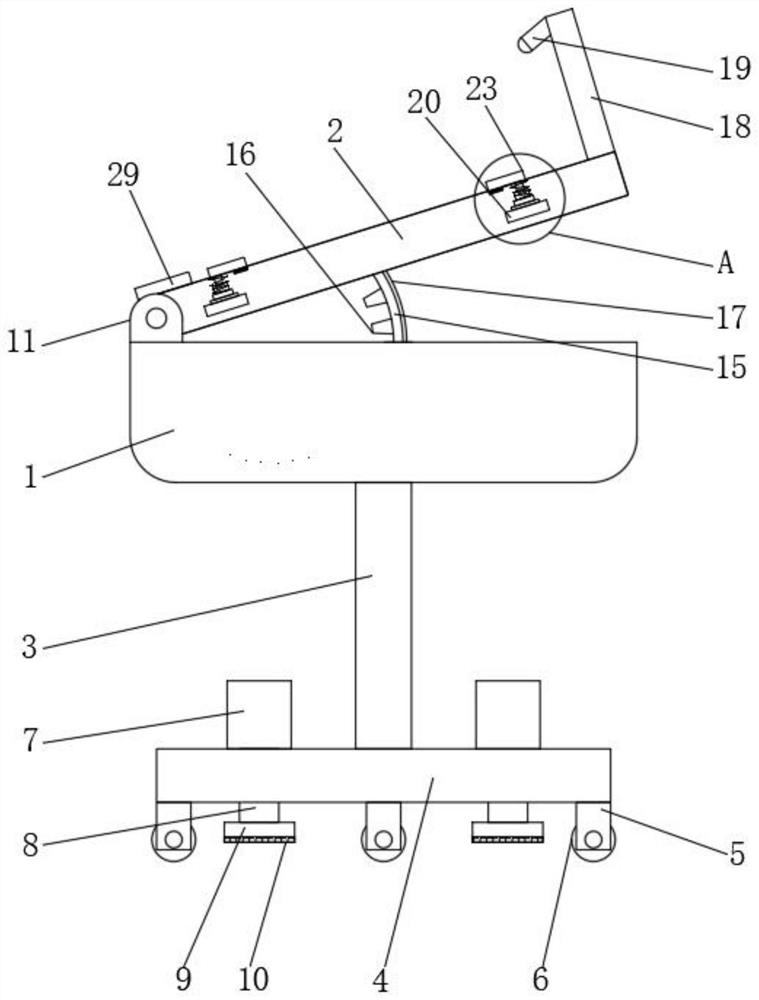 Drawing table convenient for adjusting inclination of table board for mechanical design