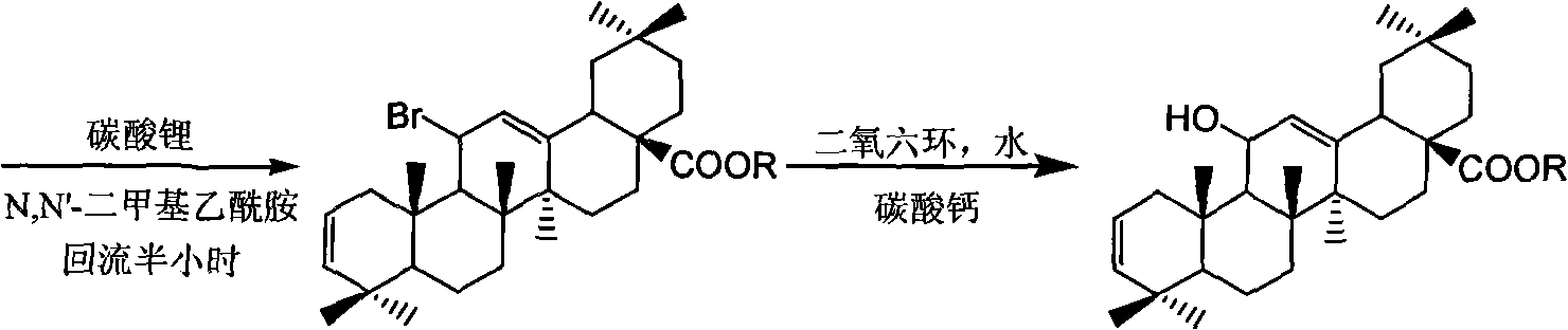 11-brominated-12-oleanane type pentacyclic triterpenoid and application thereof