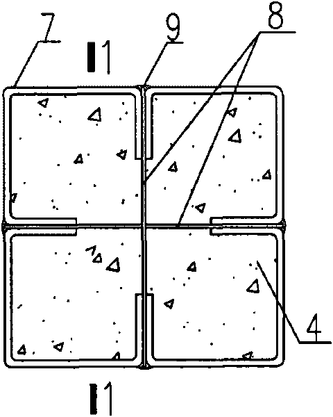 Concrete post provided with counter pulling sheet profile steel welding rectangular steel tube