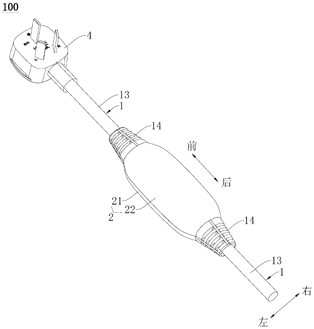 Power line and household appliance therewith