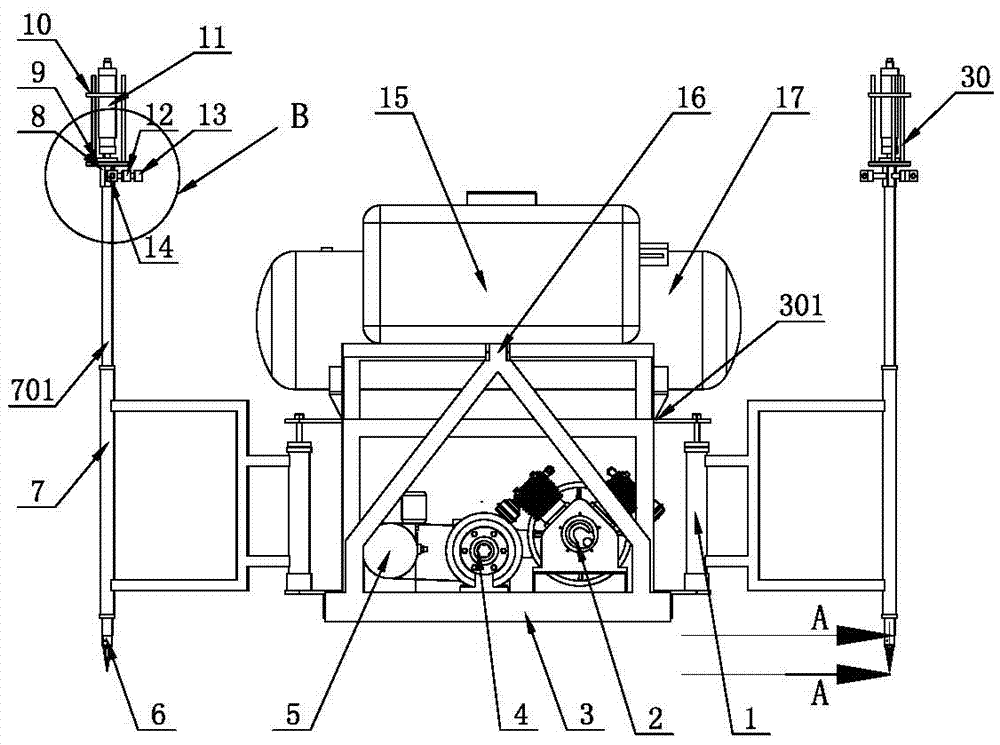 Pneumatic soil loosening and fertilizer applying device