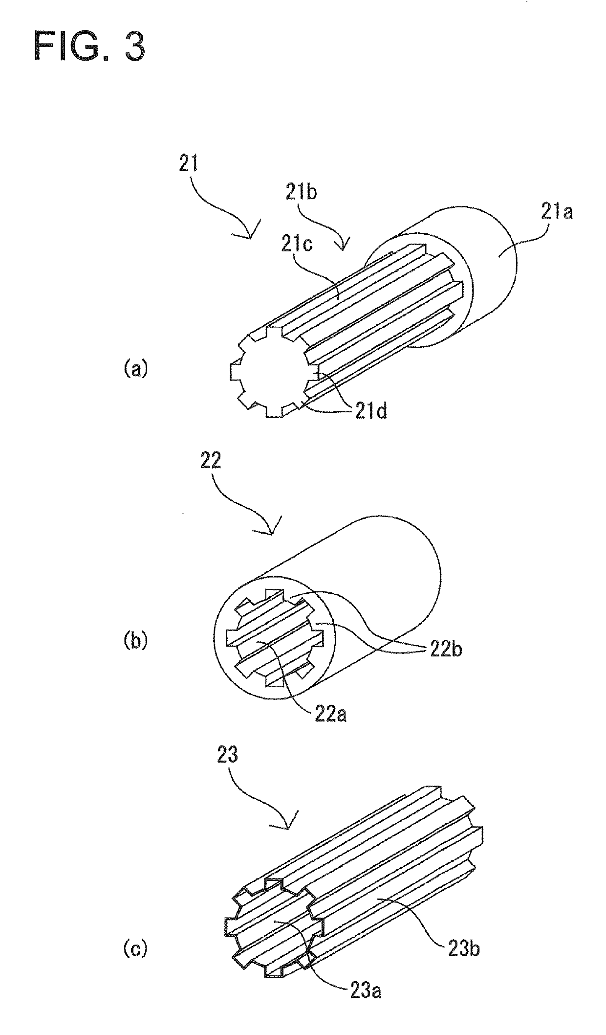 Structural body for shaft, male member, and female member