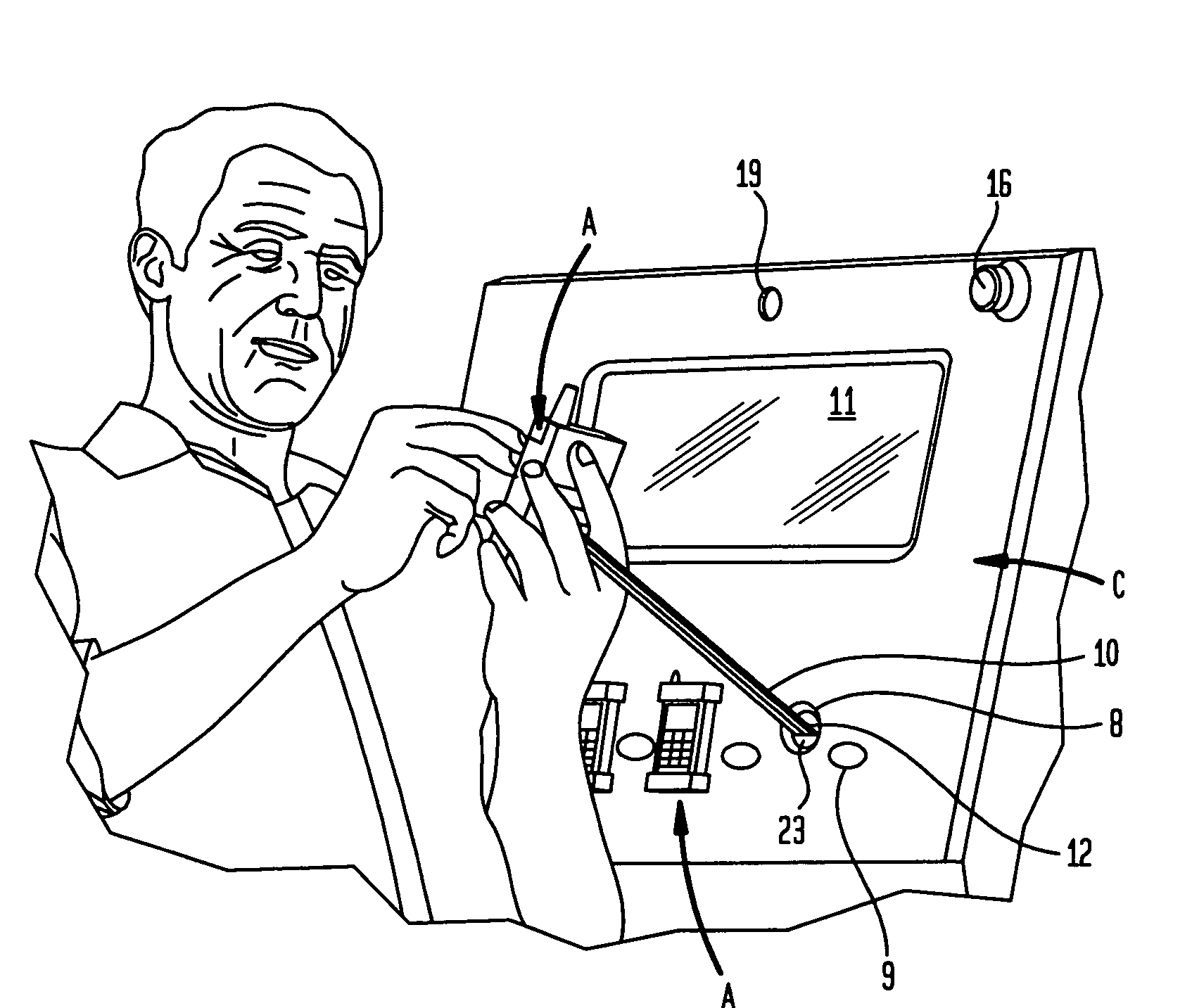 Apparatus for secure display, interactive delivery of product information and charging of battery-operated hand held electronic devices